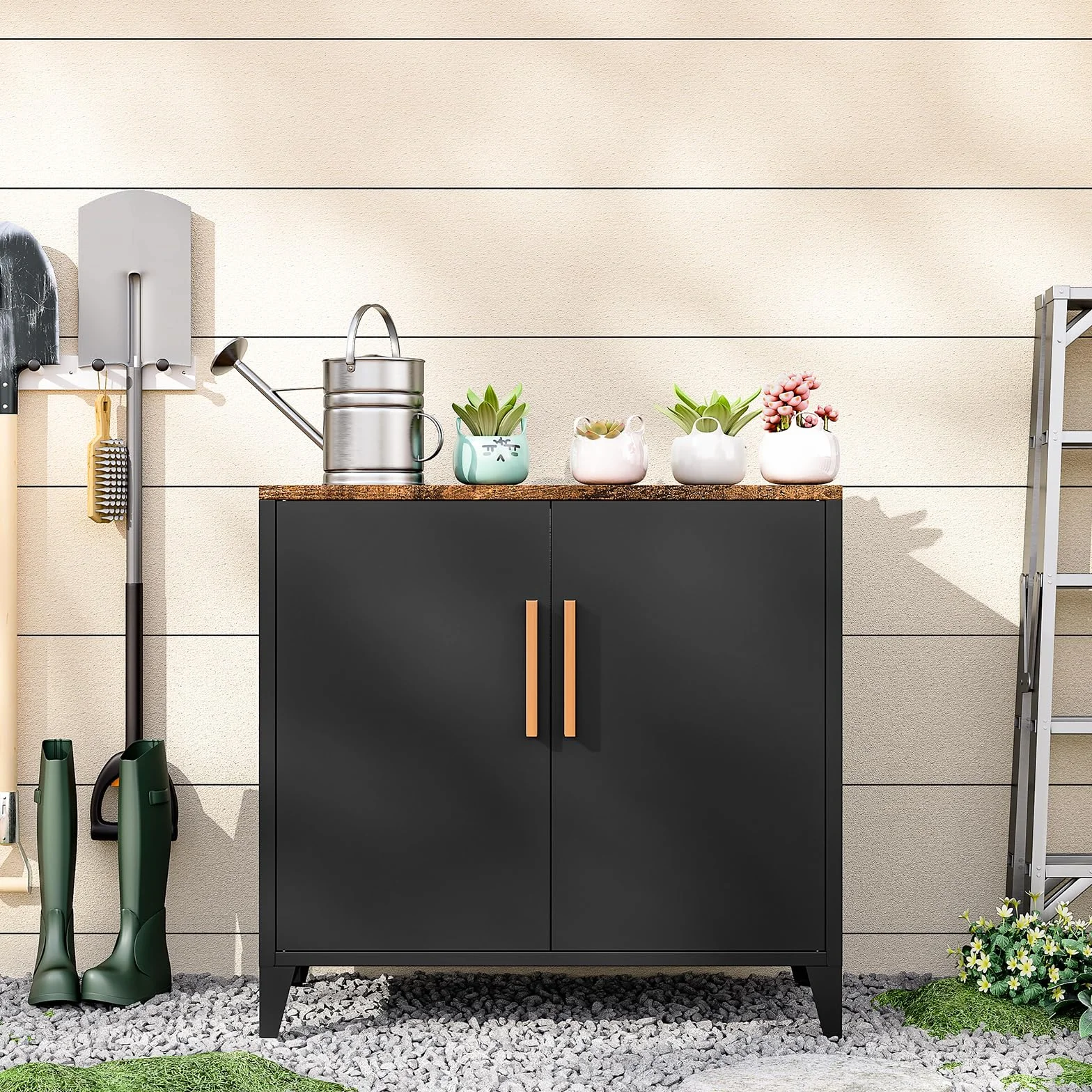 Sightlife Armario metalico, Aparador de Metal, Estante Ajustable,Aparador Negro,Marco de Acero,Armario Herramientas Exterior metalico,40 x 80 x 76 cm