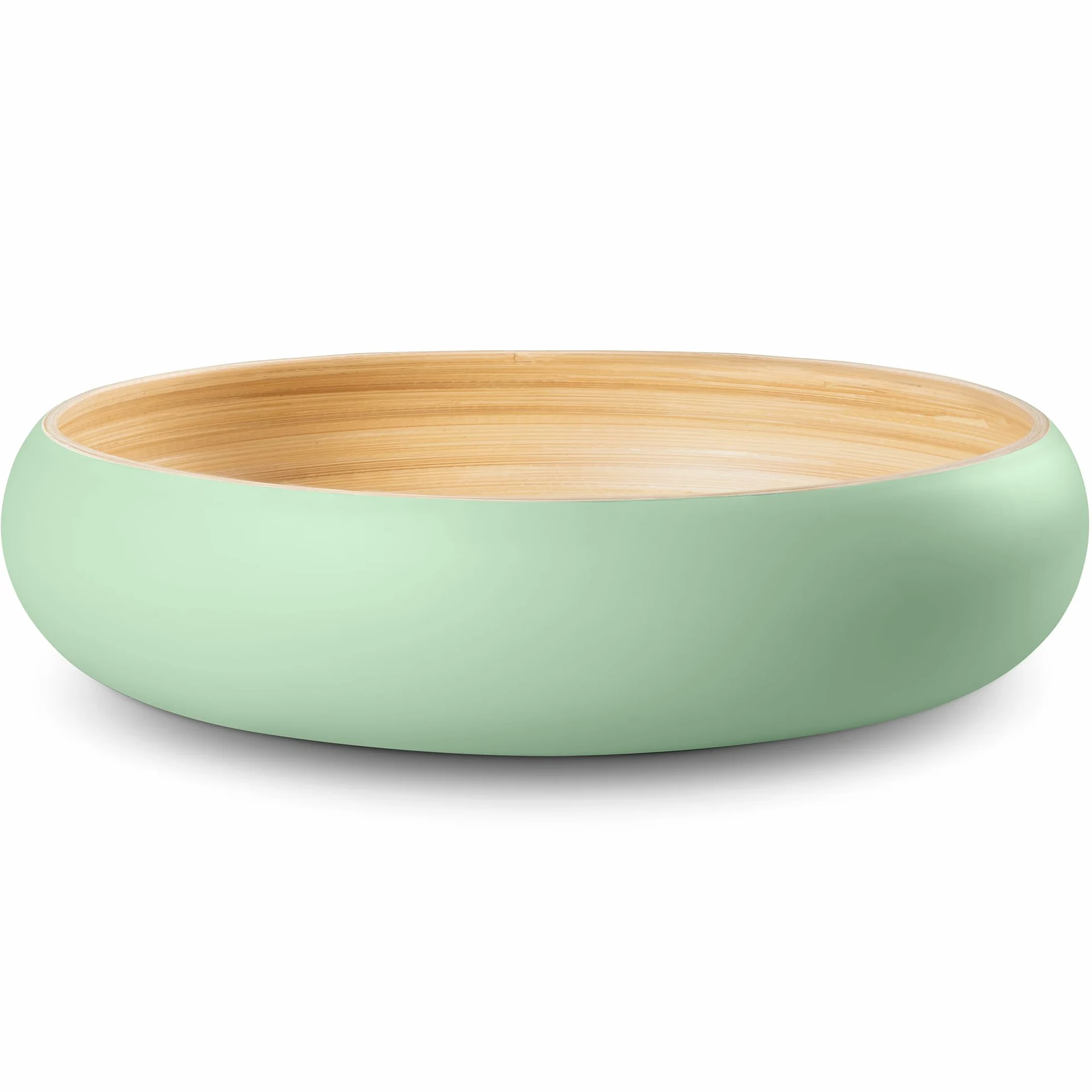 LEXA Frutero para mostrador de cocina, centro de mesa grande y redondo, hecho a mano de madera de bambú natural, ideal como cuenco decorativo de caramelo o cesta de frutas para cocina (verde salvia)