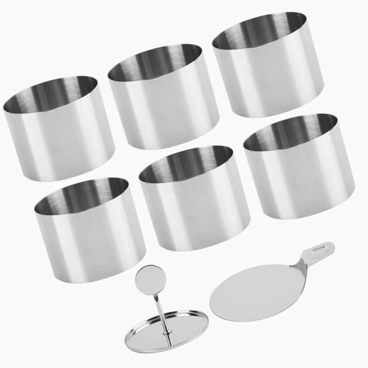 SOIMISS Molde Redondo para Hornear Pasteles de Acero Inoxidable, 1 Juego | Acabado Plata, Superficie Lisa, Incluye Placa de Presión y Espátula, Apto para Repostería y Cocina DIY