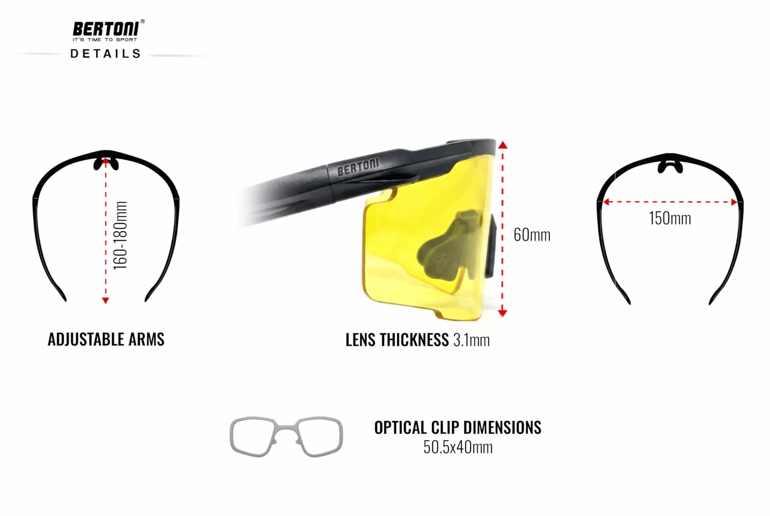 BERTONI Gafas de Tiro Protectoras Balistica Tacticas de Seguridad para Disparar con 4 Lentes Incluidas y Clip para Lentes Graduadas – SH890N SOS