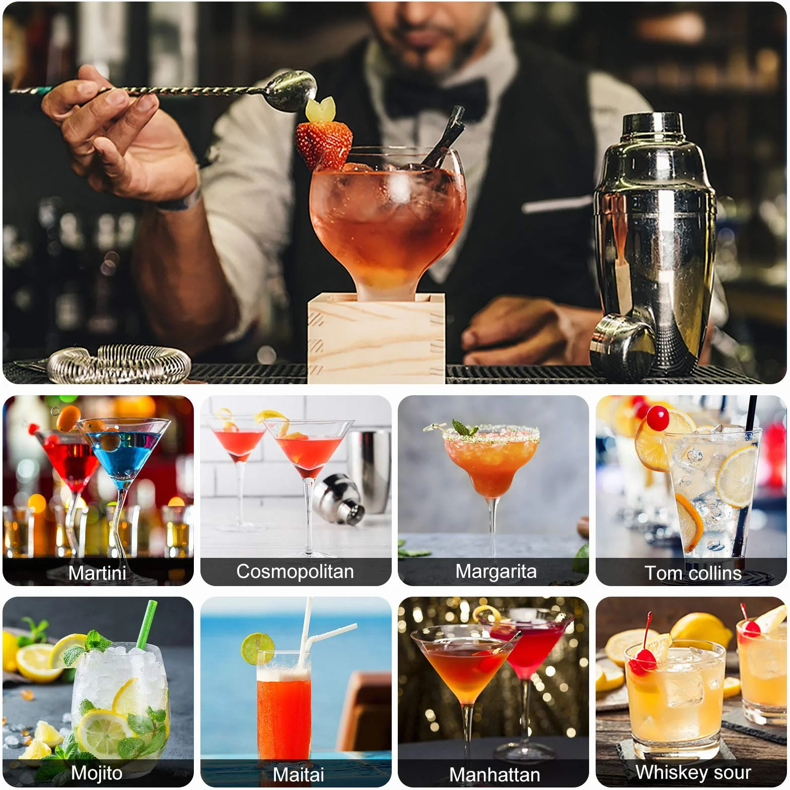 LIVEHITOP Juego Coctelera, 12 Piezas Juego Preparación Cócteles con Coctelera 750 ml, Equipo Barman Profesional para Bar, Fiesta, Hogar