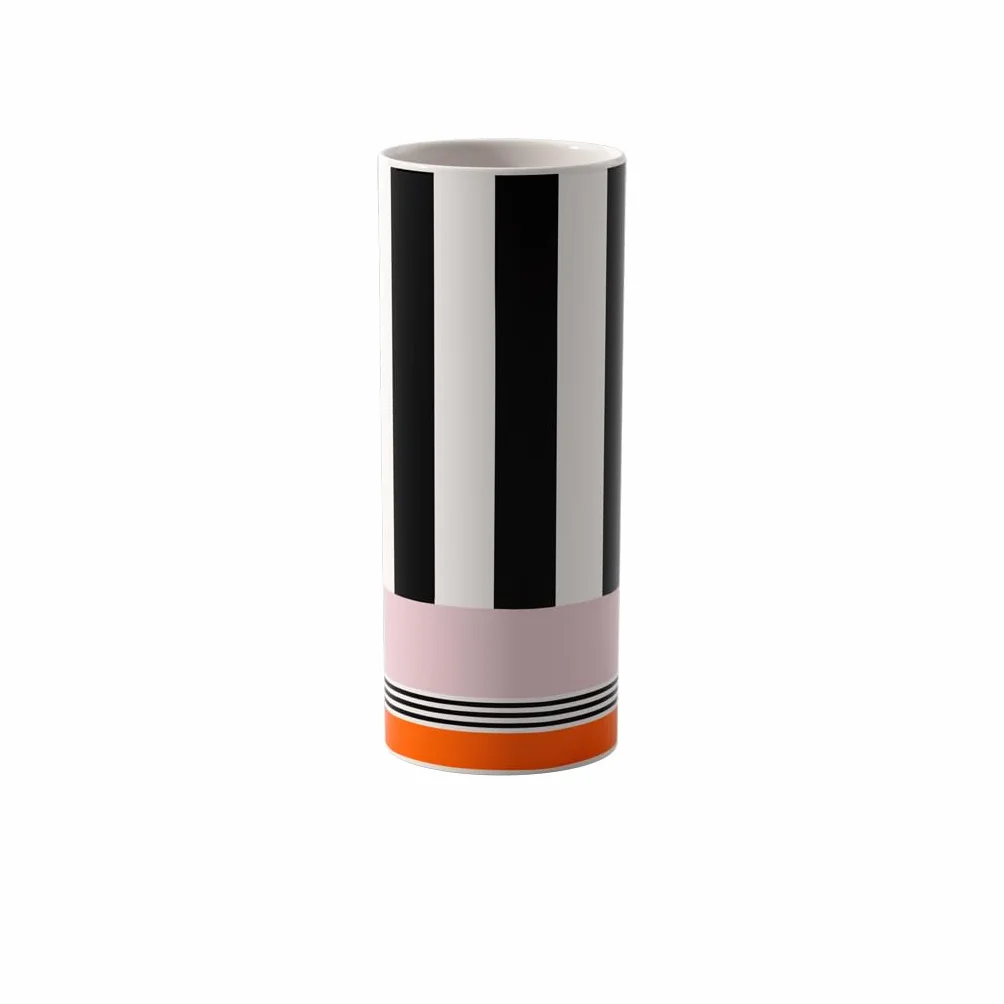 Villeroy & Boch - Memphis Home, jarrón pequeño colorido, jarrón decorativo en blanco y negro con detalles en naranja y rosa, florero decorativo, diseño icónico, decoración del hogar, porcelana Premium