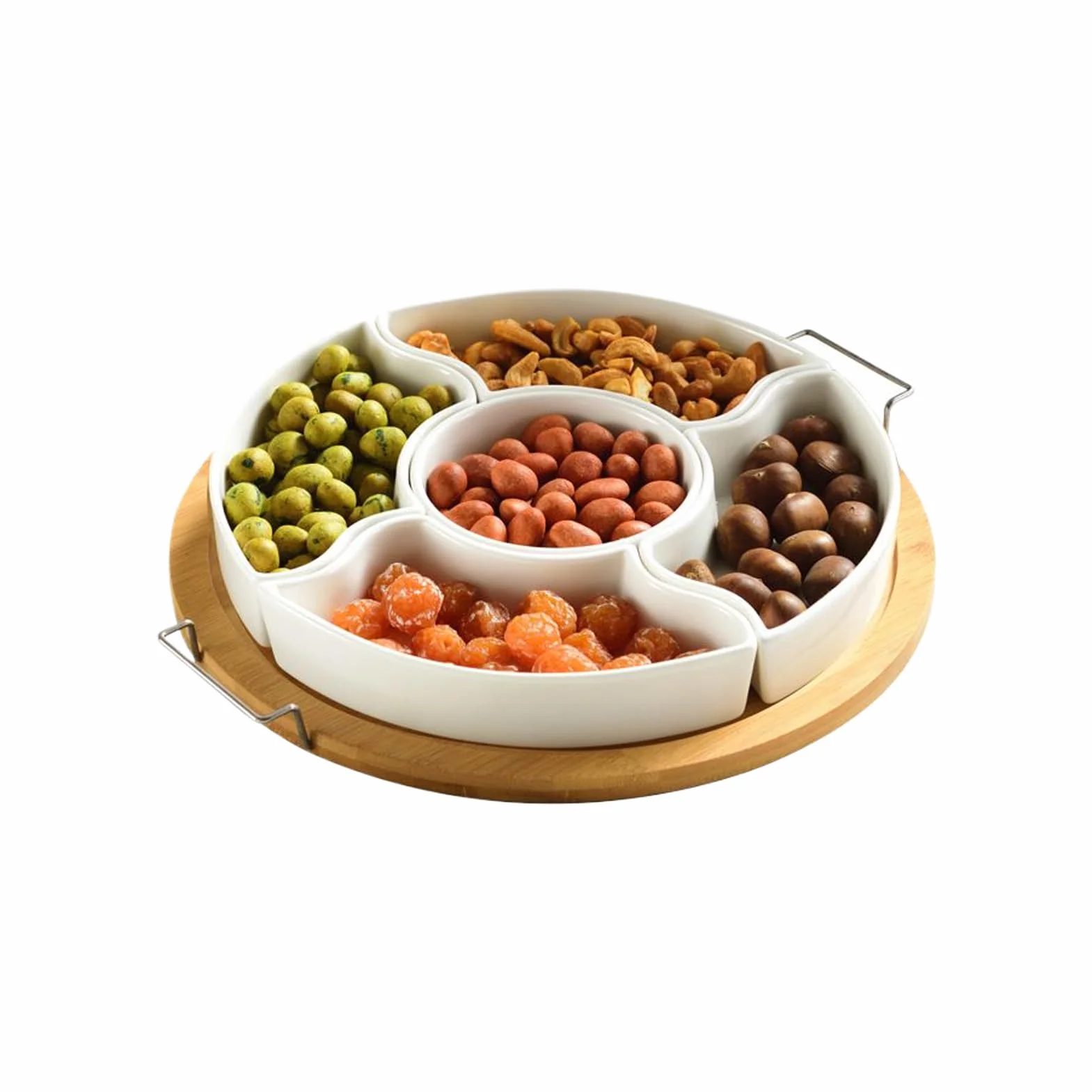Rueda giratoria de snacks Dispensador 5 compartimentos extraíble, bandeja | de frutas para Organizador Frutas Secas Chips Dip Verduras Charcutería Queso Nueces Caramelos