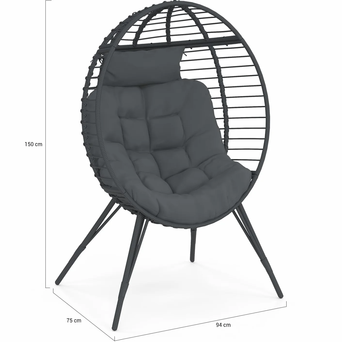 IDMarket - Sillón Huevo sobre pie calado gris en imitación de ratán con cojín gris
