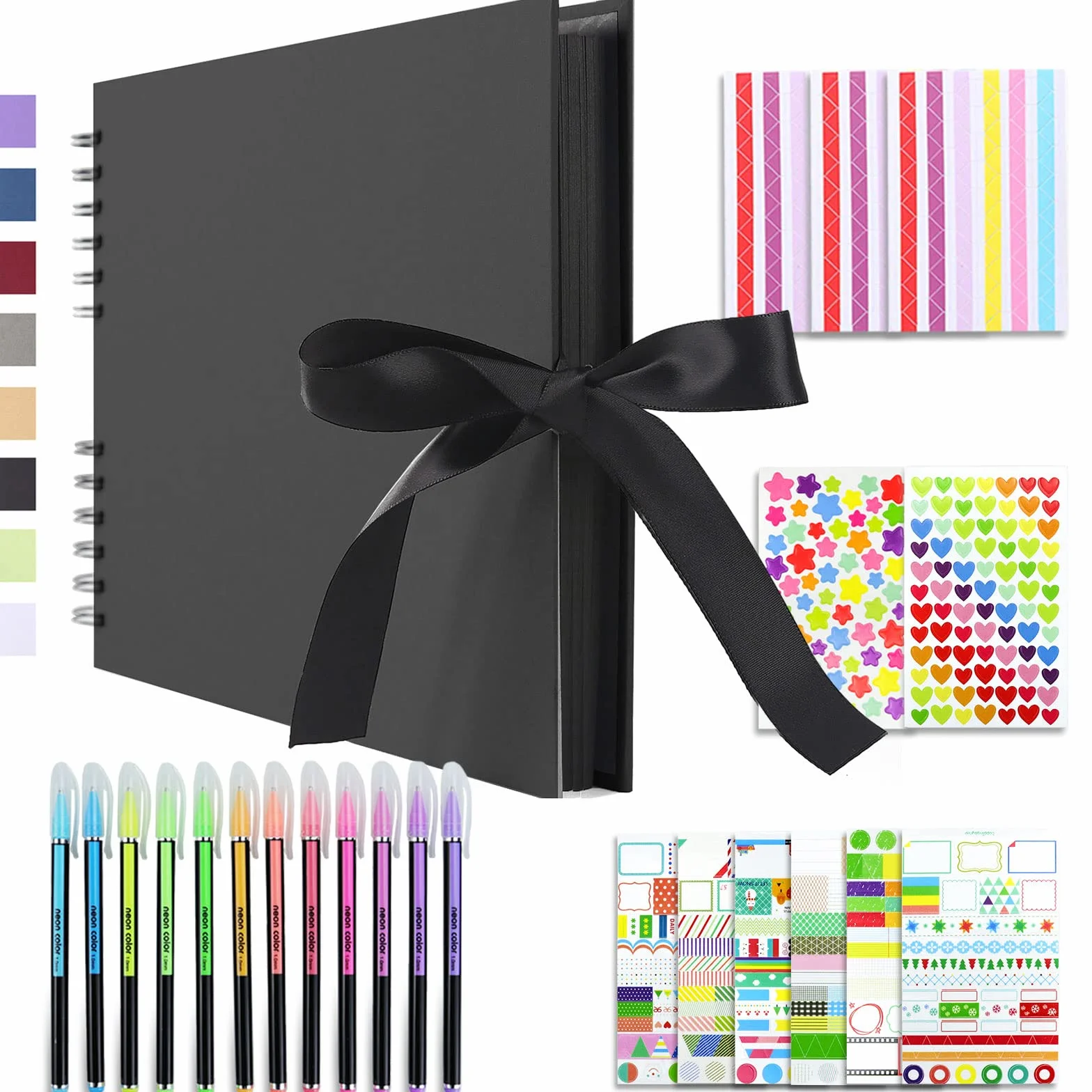Vienrose Álbum de Fotos Scrapbook 10x15 cm Álbum de Recortes para Pegar y Escribir 80 Negra Páginas Espiral DIY Regalos de Boda Aniversario Bebé Cumpleanos Familiares Navidad, 28,5x21cm, Negro