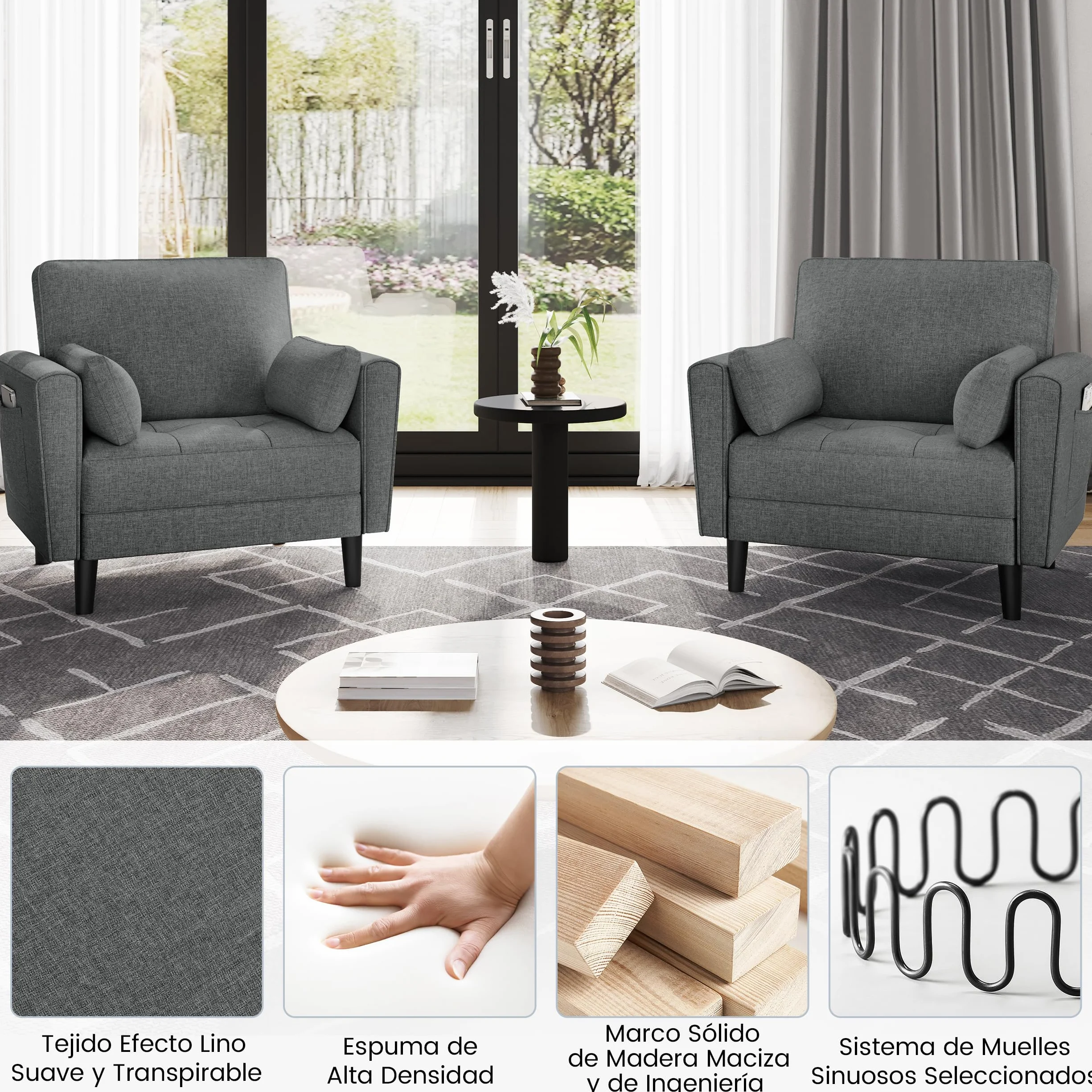 Yaheetech Sofá Individual Sofá Relax Sillon Lectura Tapizada de Tela para Sala de Estar Salon y Dormitorio 75 x 85.5 cm MAX Capacidad 136 KG Gris Oscuro