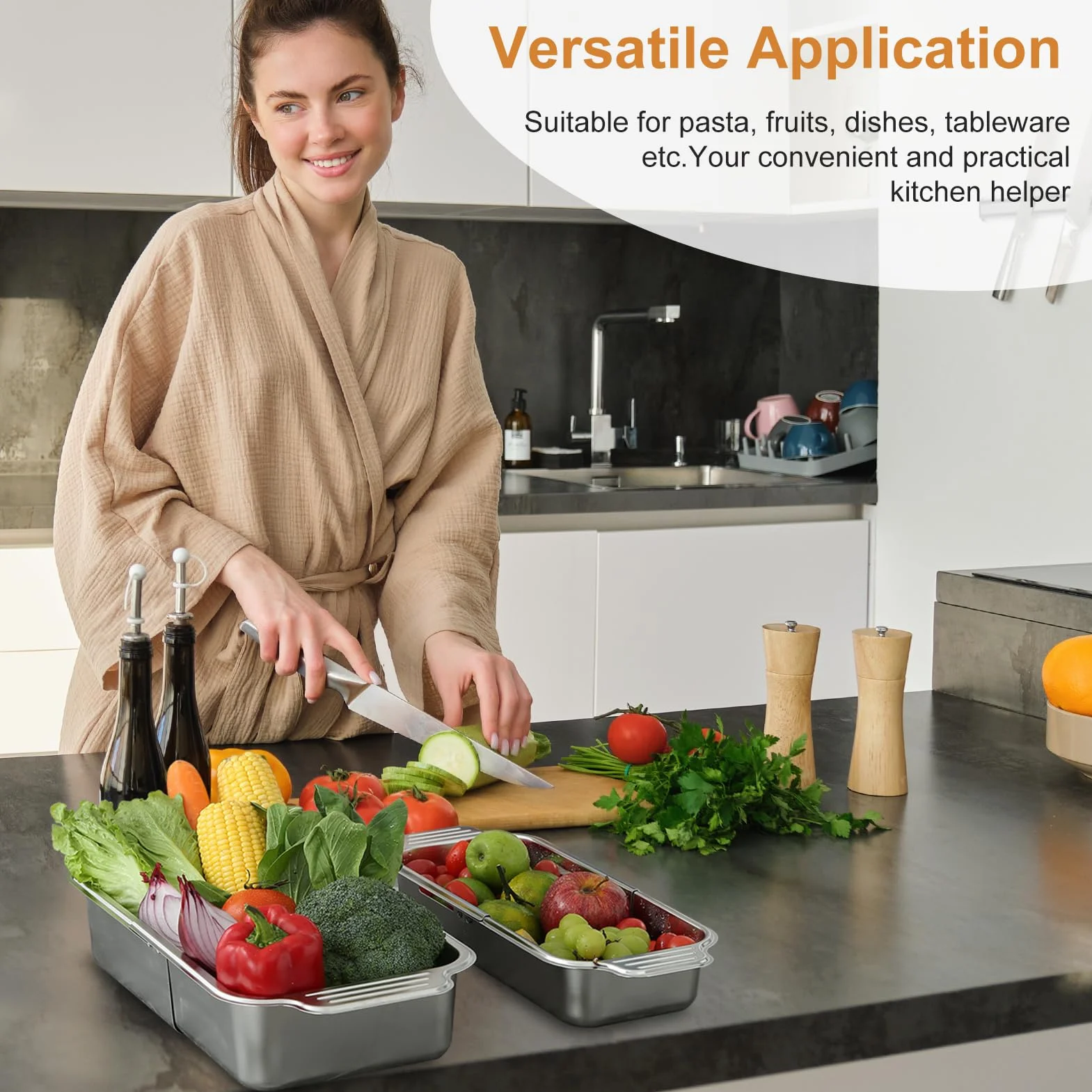 Escurridor Fregadero, Colador Fregadero Retráctil De Acero Inoxidable, Colador de Cocina, Escurridor Verduras Ideal para Lavar Verduras Y Frutas, Escurrir Pasta Cocida - Grande