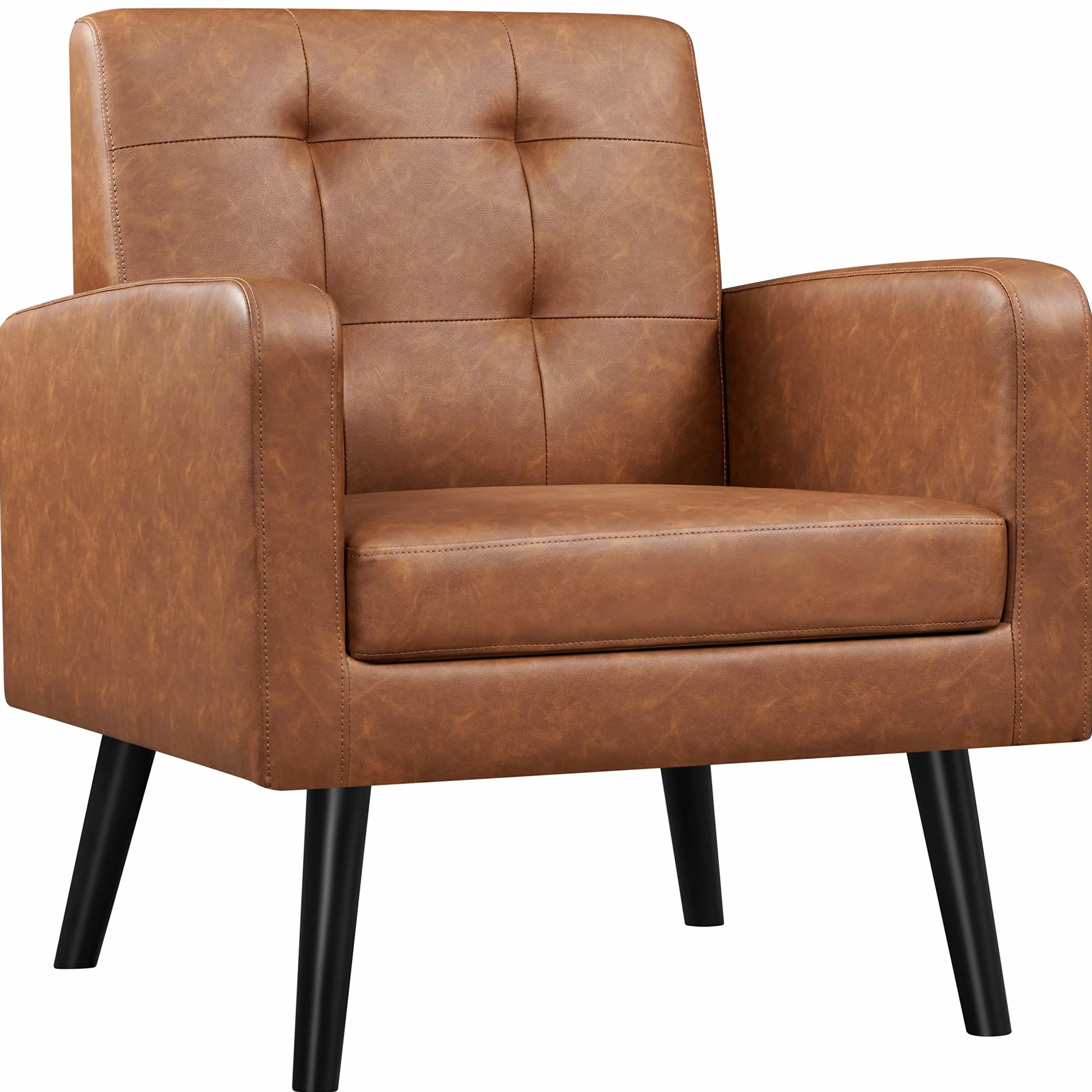 Yaheetech Butaca de Salón Sillón Lectura Tapizada en PU con Respaldo Alto y Patas de Madera de Caucho Sillón Relax Moderno para Salón Dormitorio o Balcón Carga 136 kg Marrón