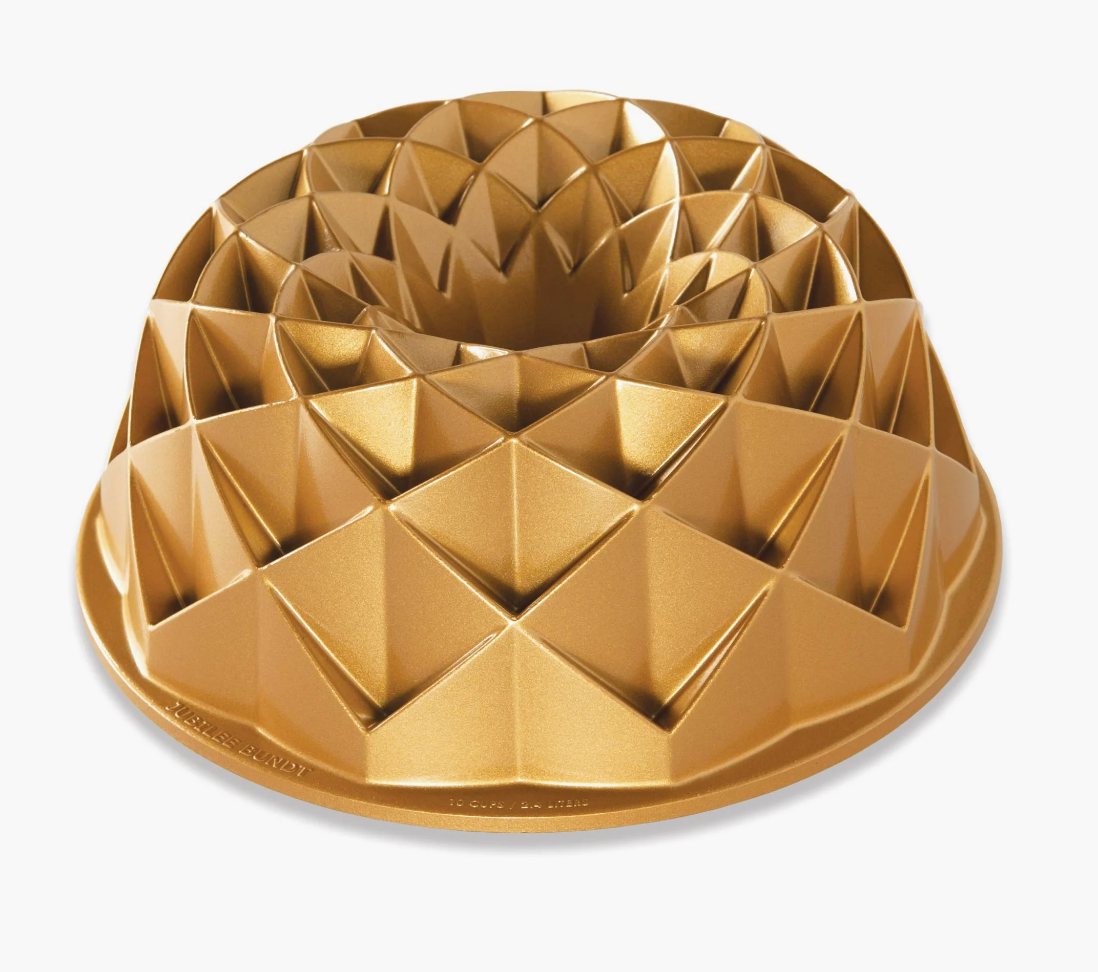 Nordic Ware Jubilee Bundt - Molde de aluminio fundido, molde para tartas con patrón geométrico, hecho en los Estados Unidos, color: dorado