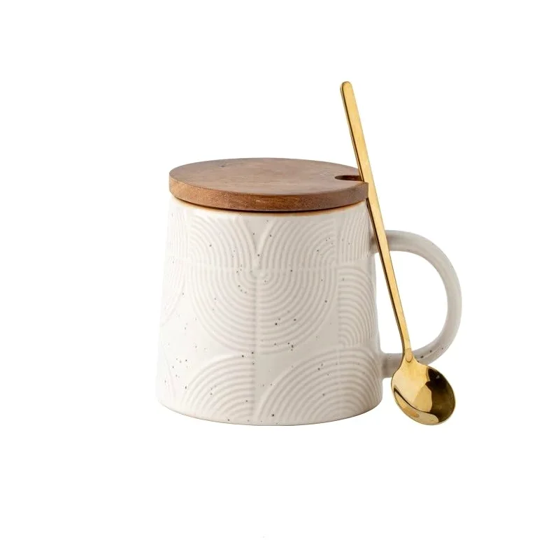 ENGENDER Tazas Cafe Taza de cerámica con Esmalte sésamo Mate, Utensilios Arte Latte for Restaurante, 430 ml, for té Oficina Mug Cups(A)
