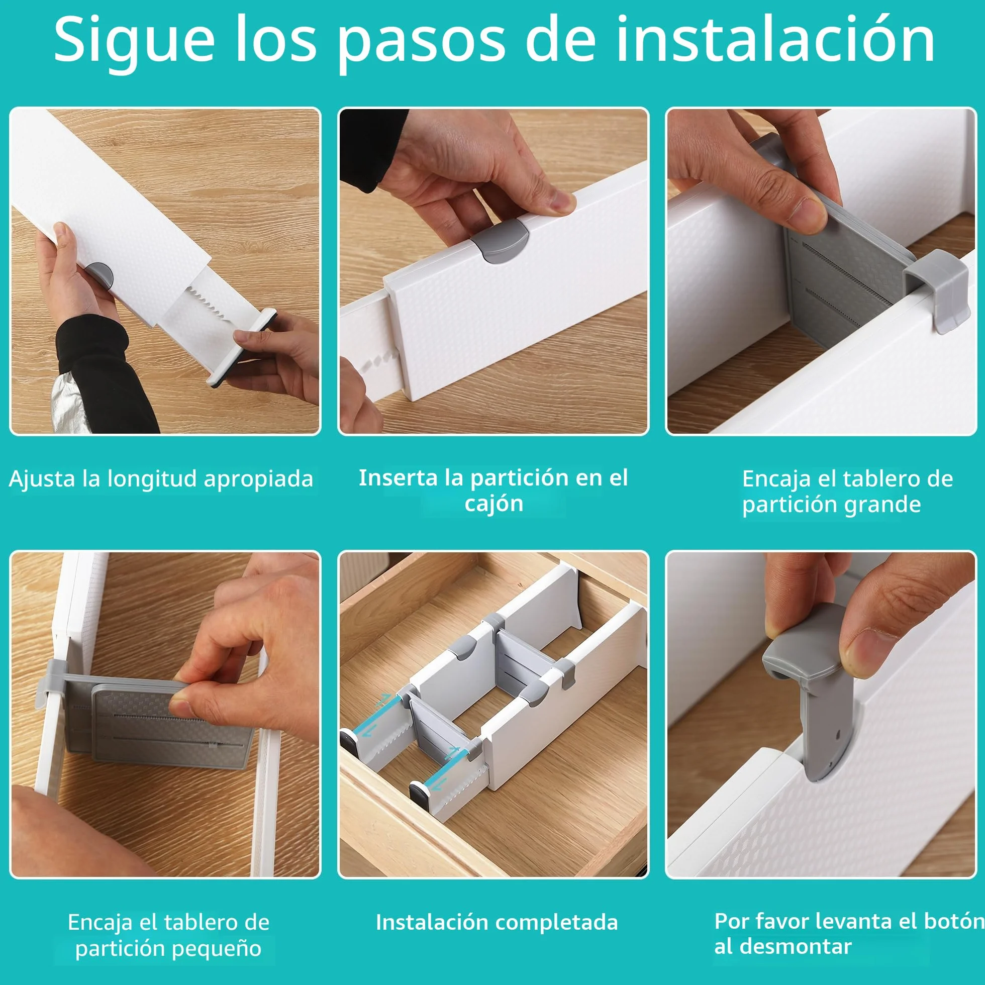 Separadores de Cajones de Plástico Ajustables 37.5-54 cm Paquete de 4 Blanco