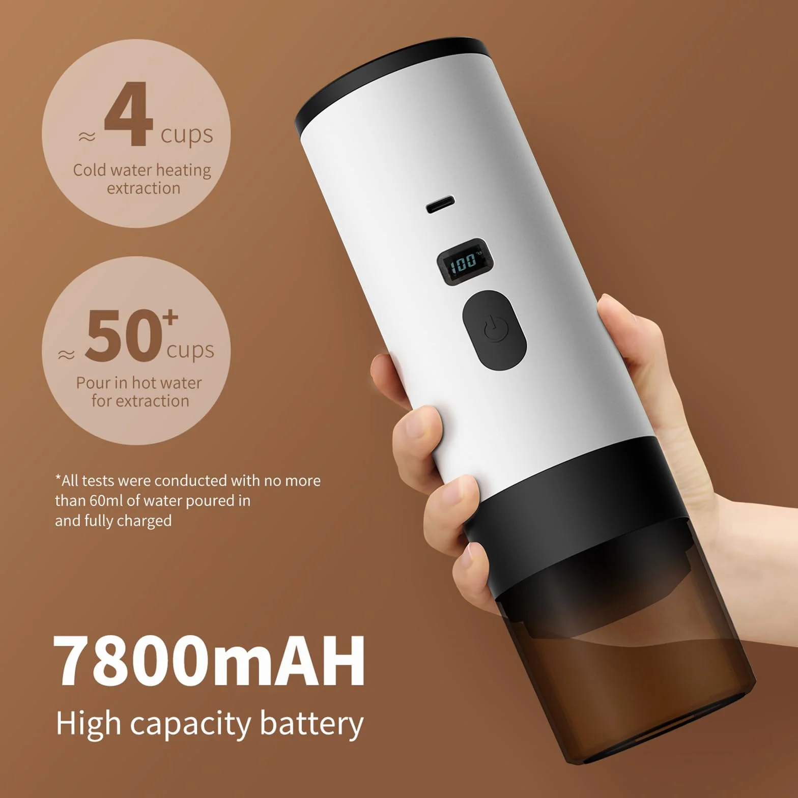 Cafetera portátil 3 en 1 de 72 W, portátil recargable, compatible con cápsulas de café expreso y café molido, cafetera de café expreso para oficina, camping, coche, viaje (champán)
