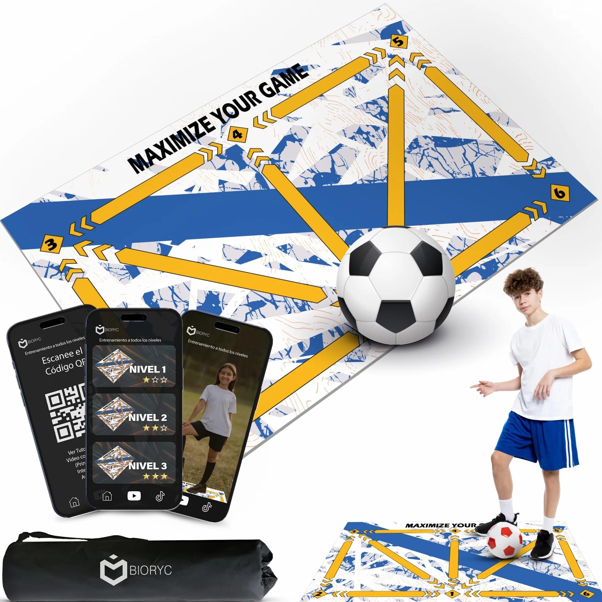 Alfombra Entrenamiento de Fútbol Diatomea + Videos Entreno + Bolsa de Transporte | Alfombrilla de Habilidad Antideslizante 60x90 cm de tu Equipo Favorito | Regalos Comunión