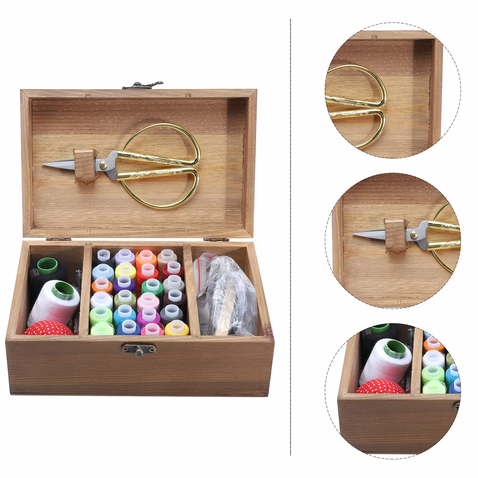 CLISPEED Caja Ecológico de de Costura Retro de Madera Kit Gran Capacidad, Almacenamiento Agujas, Tijeras y Hilos en para Adecuado para DIY Casa