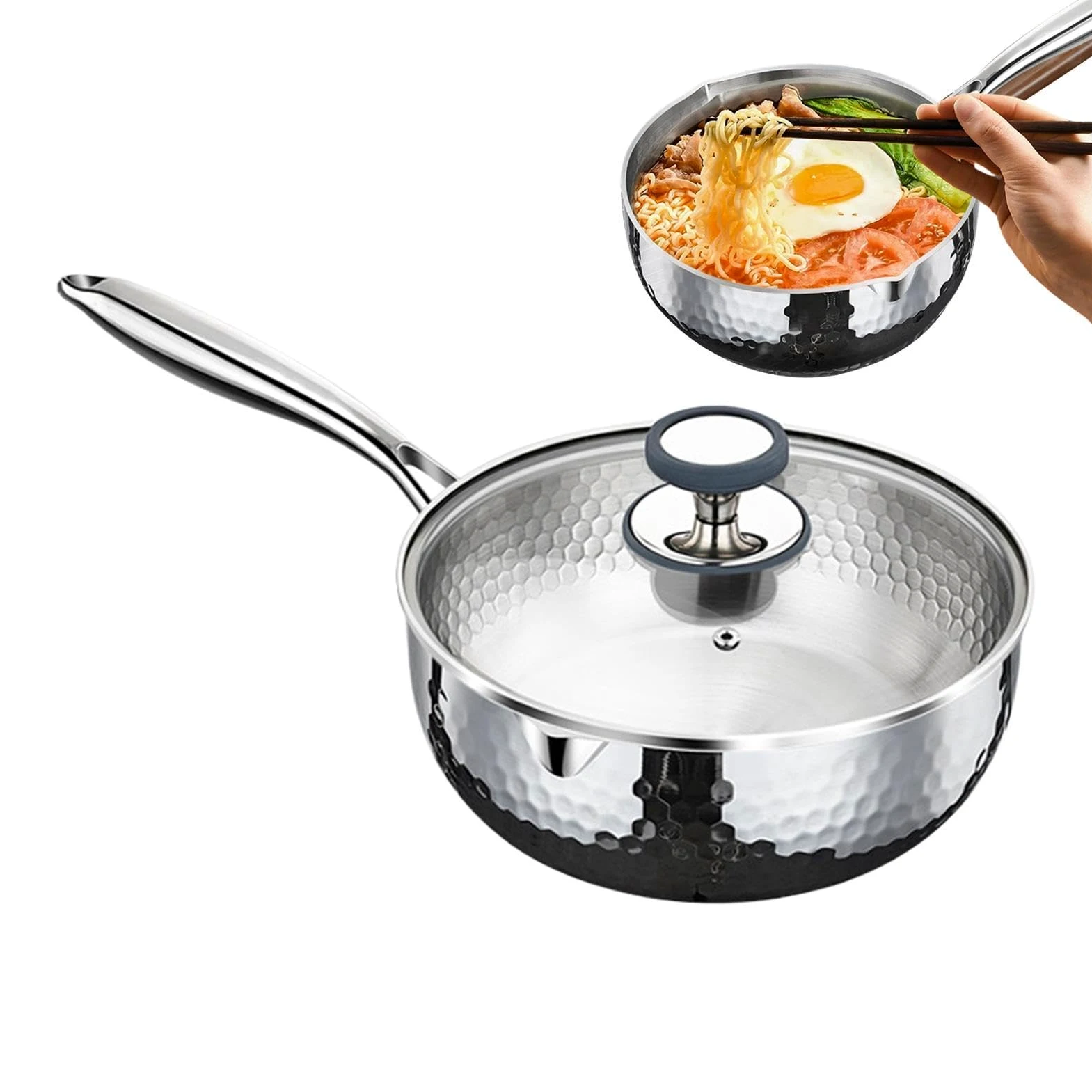 Cazo De Salsa Recipiente de Acero Inoxidable con Asa y Pico Vertedor | Cazo Pequeño Para Vapor Y Salsas Cocinar, Freír, Cocción Lenta, Hervir, Sopas, Comidas Saludables, Compatible Con Inducción