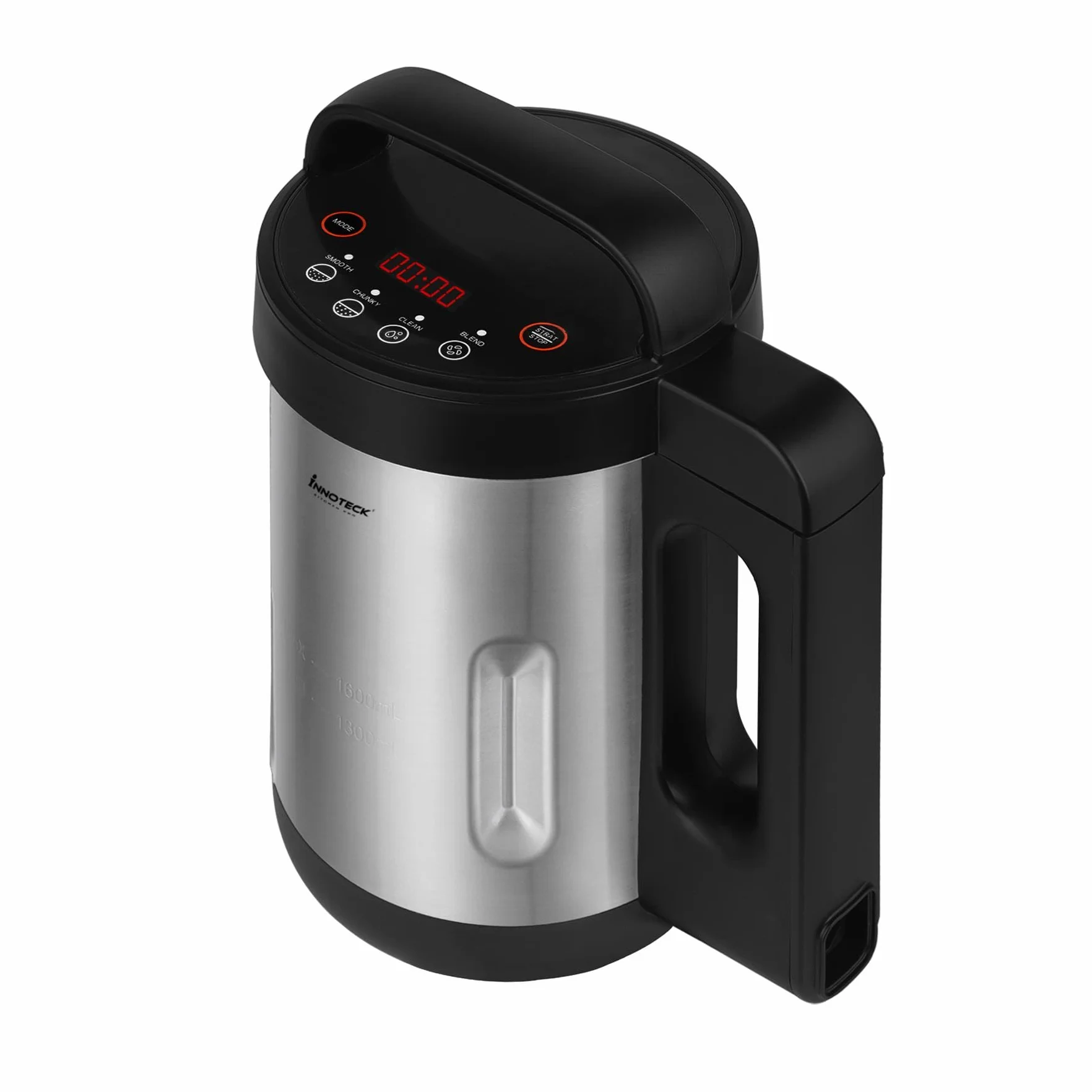 Innoteck Kitchen Pro - Máquina de sopa de 1,6 L con jarra de acero inoxidable, ideal para sopas suaves y gruesas o batidos saludables, 4 funciones preestablecidas, pantalla de temporizador digital,