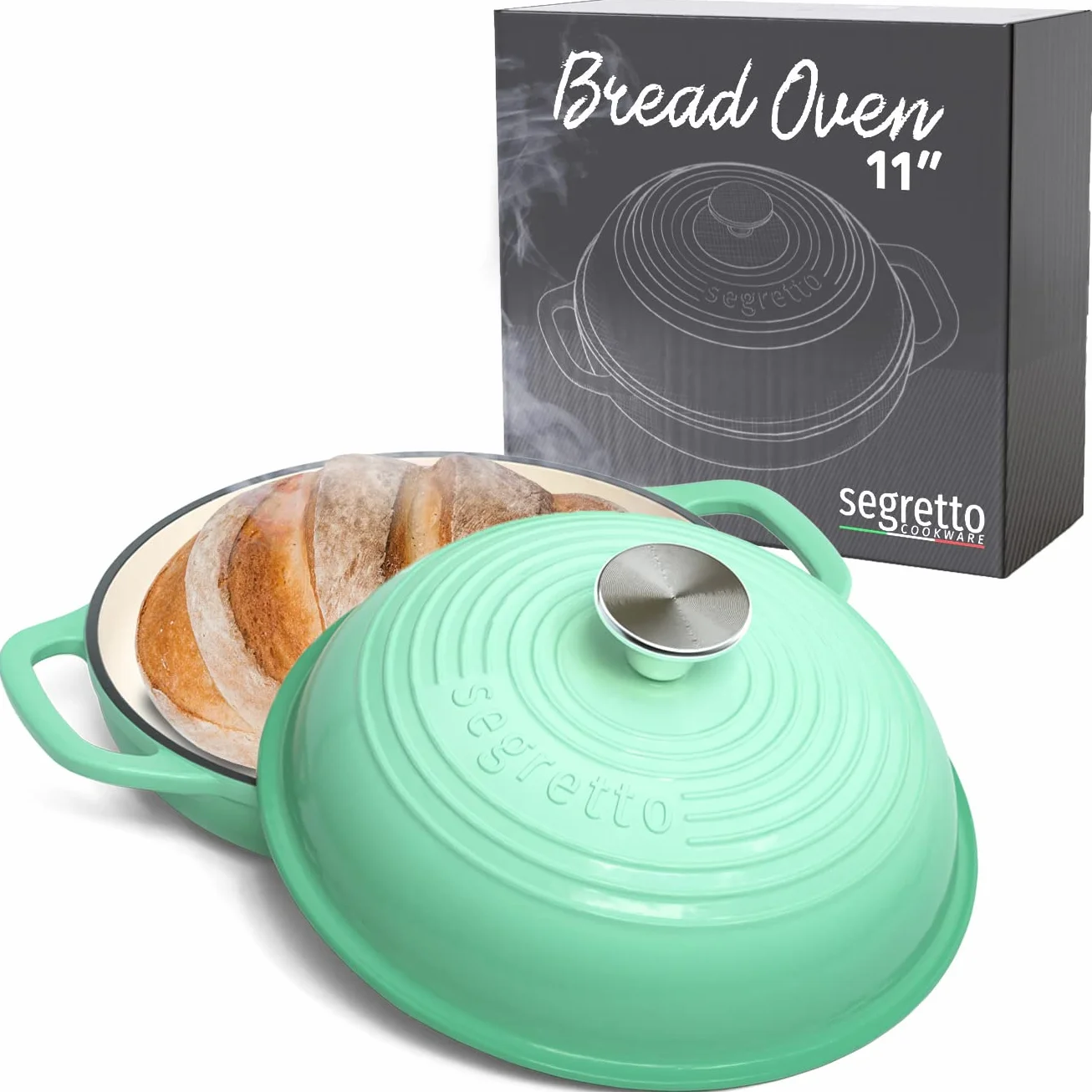Segretto Cookware Horno de pan de hierro fundido esmaltado, 28 cm, verde