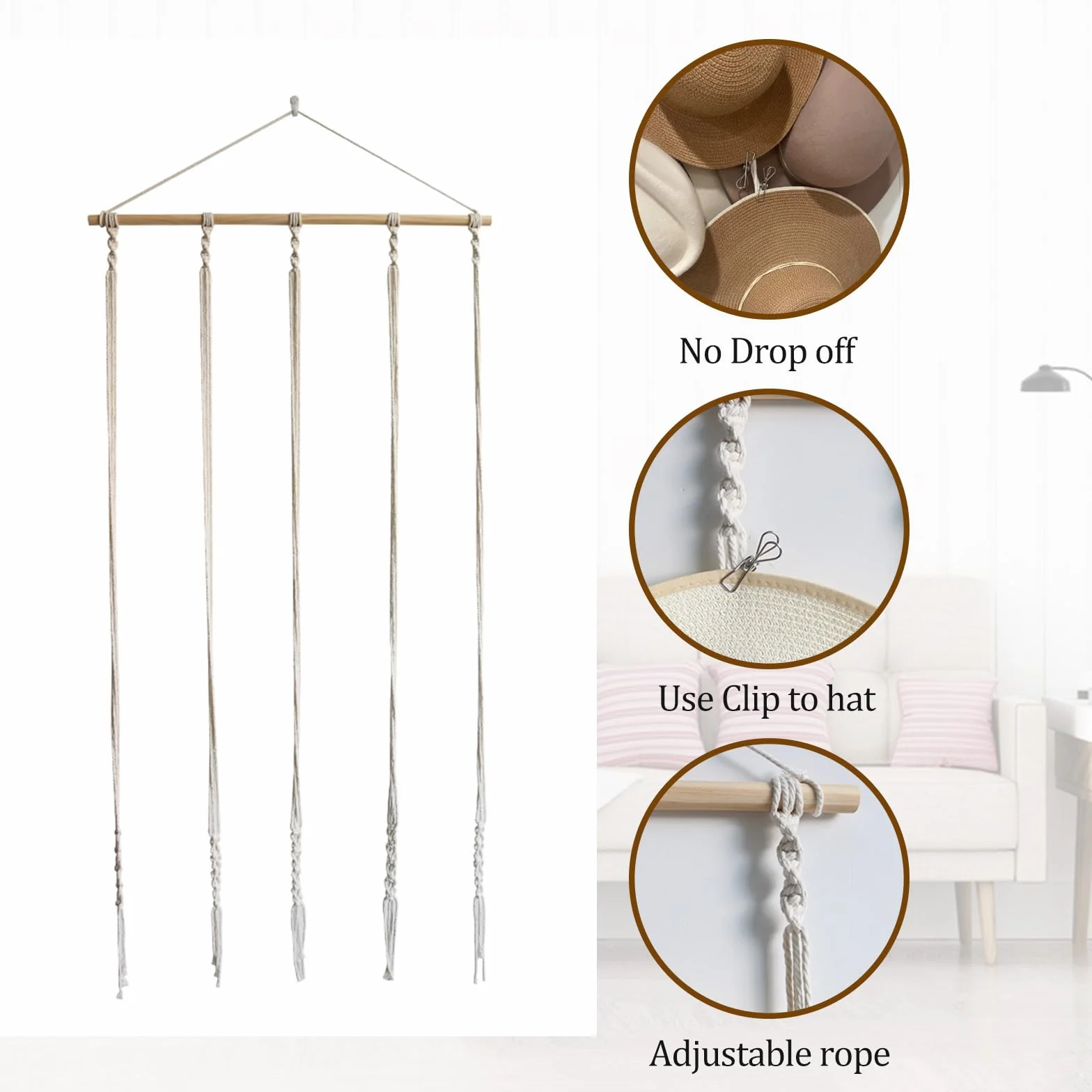 JOJOCY Estante para sombreros de pared, organizador con 12 clips, colgador decorativo para sombreros vaquero Fedora y ala ancha
