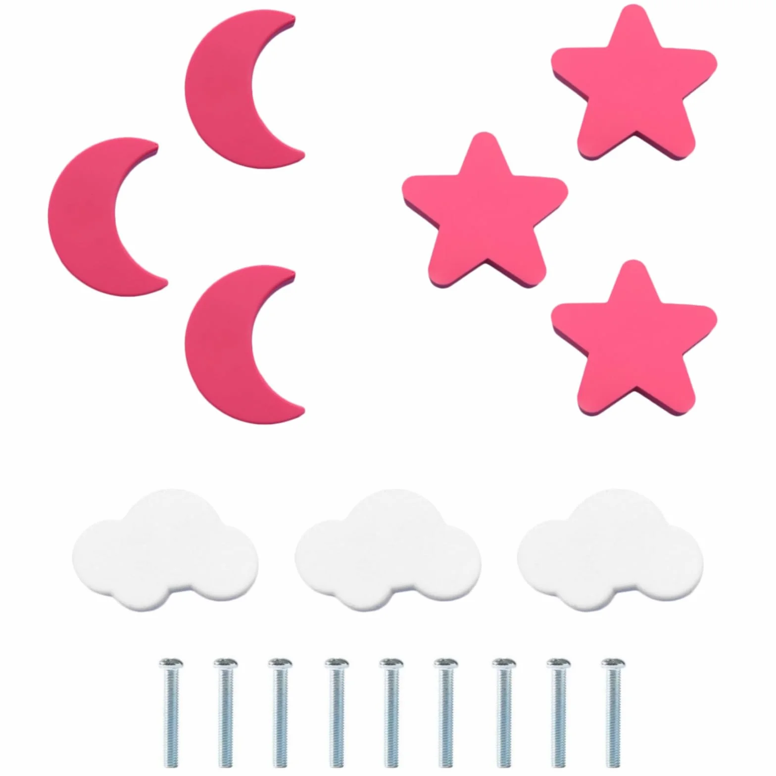 tiradores cajones, 9 piezas goma blanda anticolisión tiradores cocina, estrellas, luna y nubes pomos y tiradores infantiles, para garantizar la seguridad del bebé (rosa)