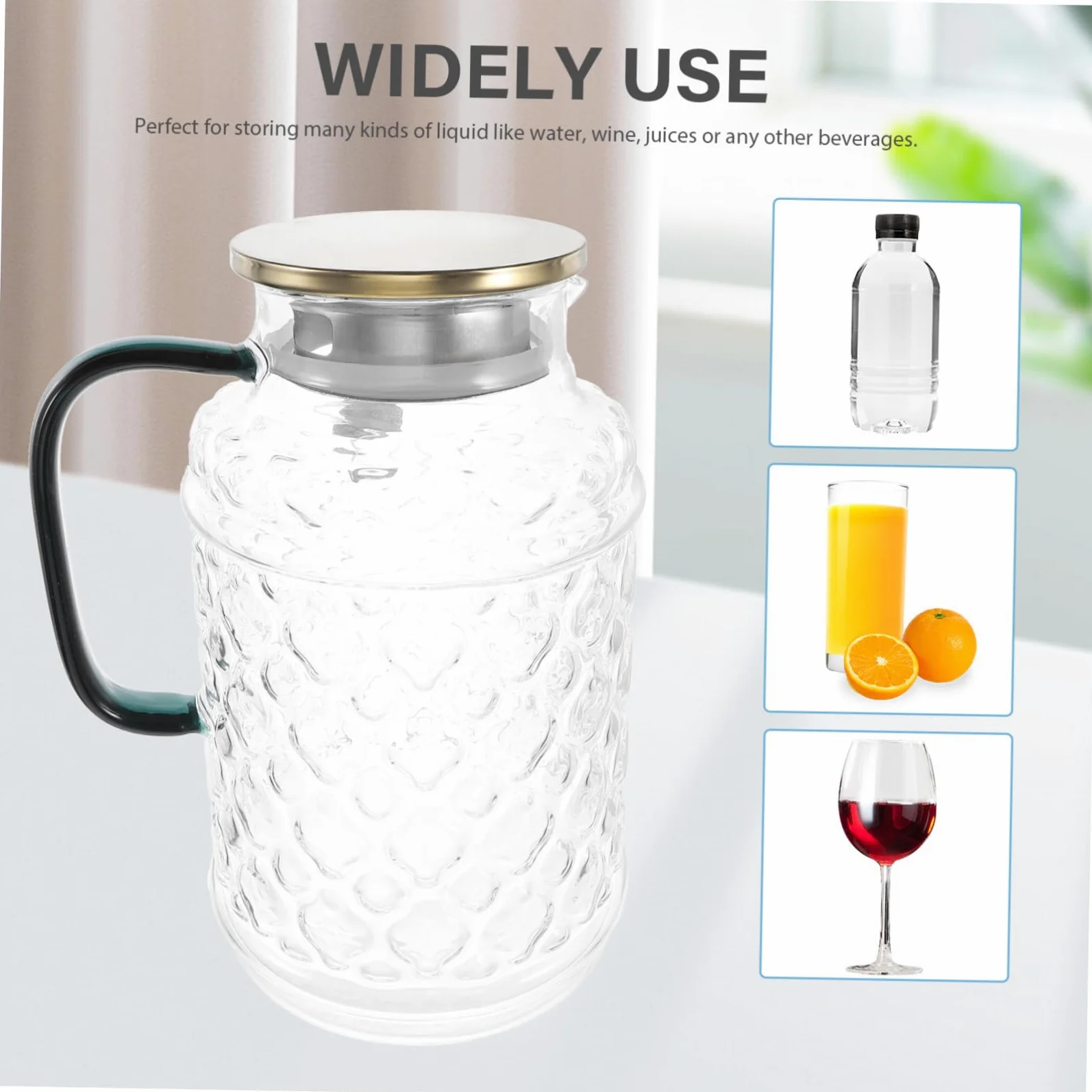 VALICLUD Jarra de Agua de Vidrio con Tapa de Madera 1,7 L Vidrio Grueso Resistente para Bebidas Frías y Calientes Uso Doméstico Familiar