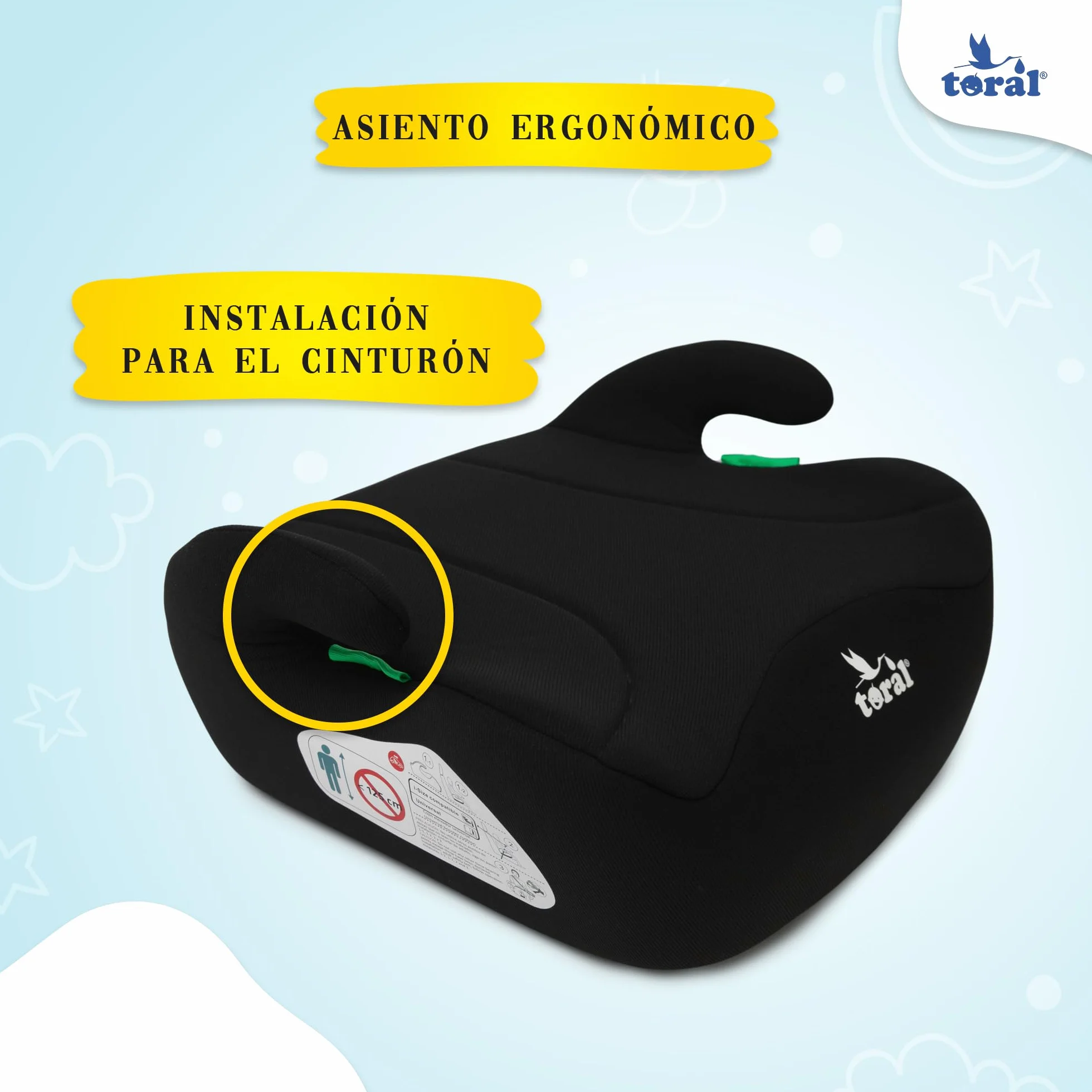 Toral - Alzador Coche Niño i-Size - Asiento Elevador Coche Niño - Silla Coche Grupo 3 - Modelo Mónaco Negro