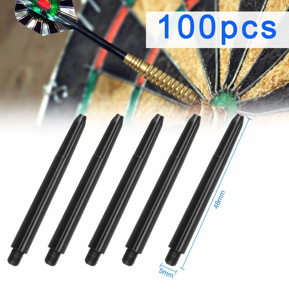 100 Piezas Cañas de Dardos de Nylon Ejes 2BA Roscas Estándar Varillas Centrales Universales Recambios Accesorios Negro