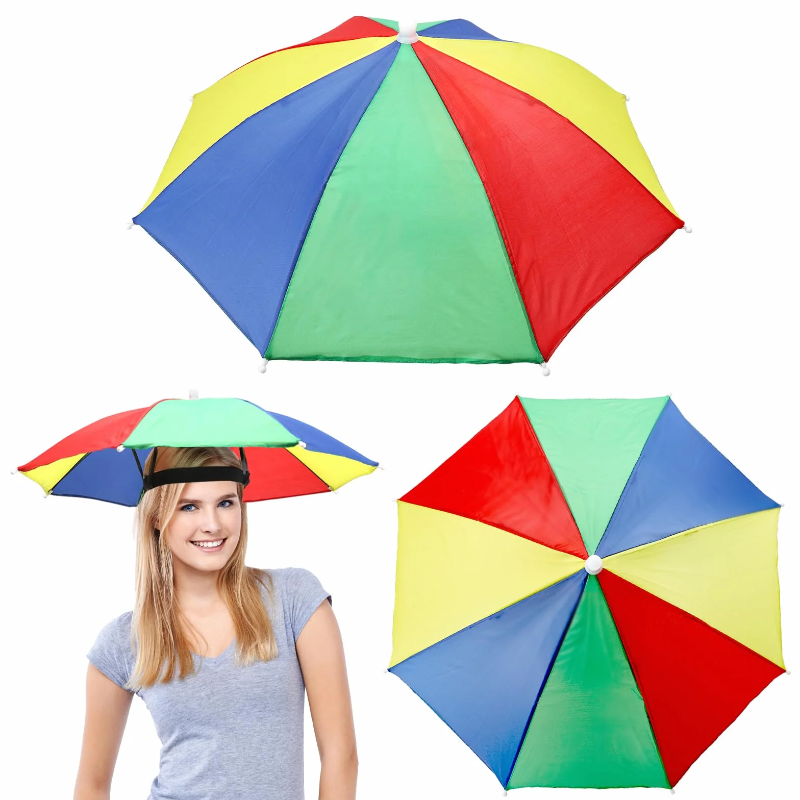 Sombreros de Paraguas 3 PCS Gorras de Paraguas de Arco Iris Ajustable para Adultos Niños Playa