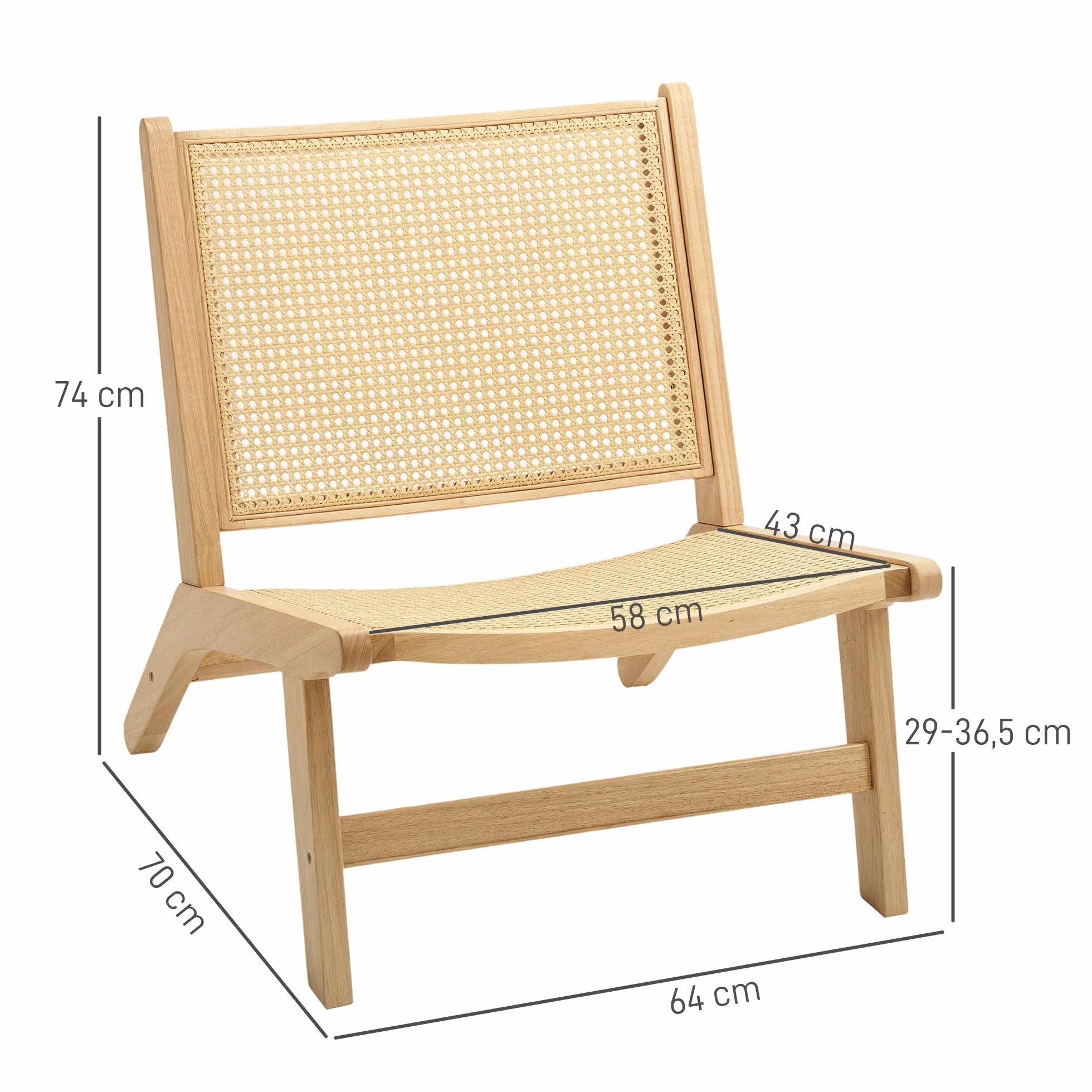 HOMCOM Sillón de Salón Nórdico Butaca de Salón con Respaldo y Asiento Amplio de Ratán Marco de Madera Butaca para Dormitorio Sala de Estar Natural