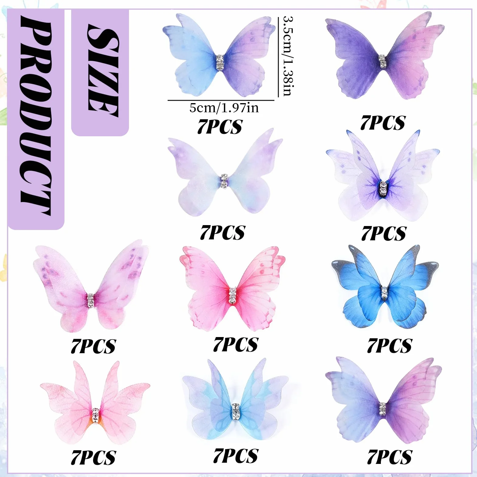 70 Piezas Mariposas Decorativas Pegatinas Pared Decorativas, Mariposas Translúcidas Adornos Cumpleaños, Gasa y Tela de Organza, Accesorios de Bricolaje para Bodas Equipaje Ventana (Style a)