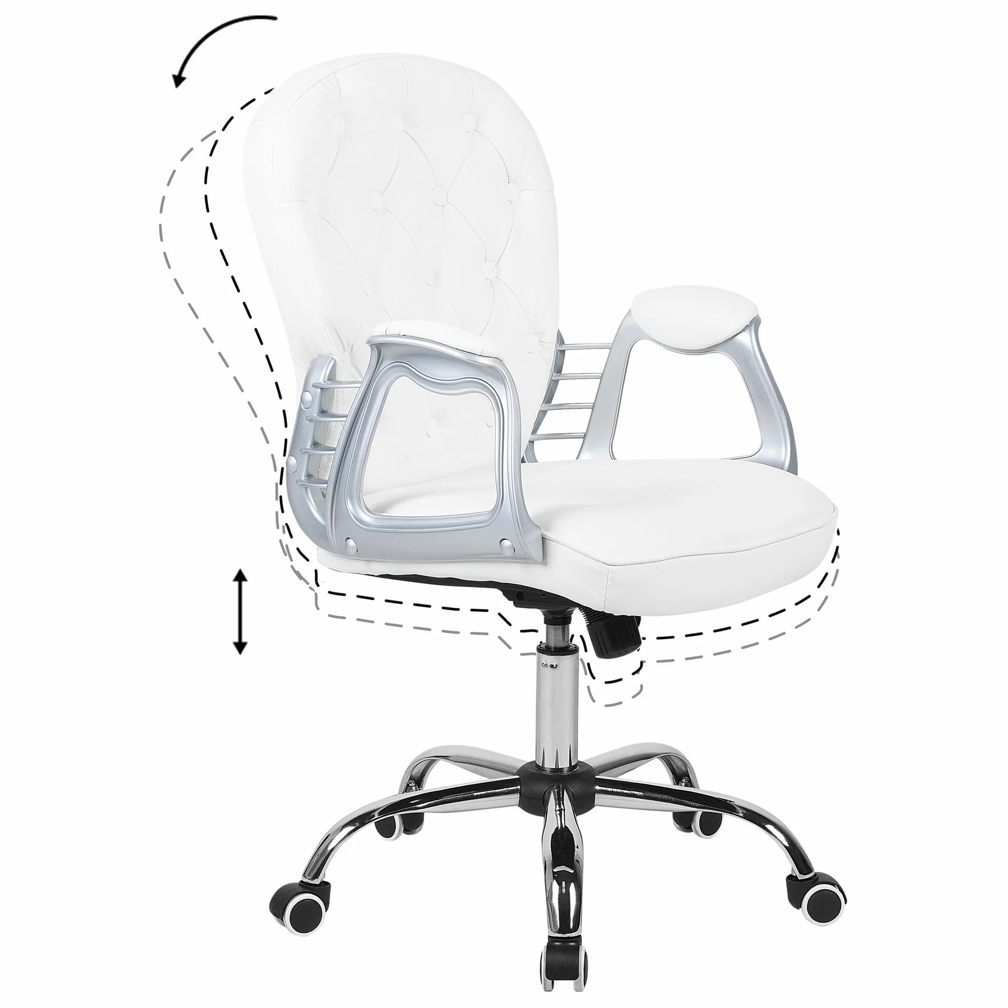 Beliani Silla de Oficina reclinable de Piel sintética Blanco Plateado Negro Giratorio Princess
