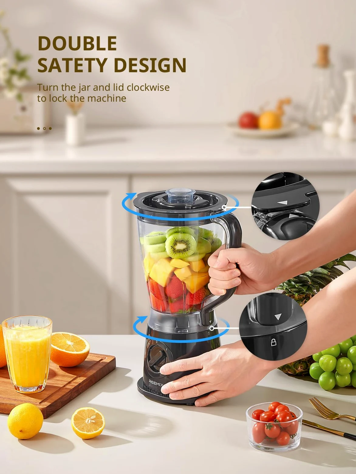Batidora de 500 W, 1,5 L con 2 velocidades y función de pulso, cuchillo de acero inoxidable, tapa extraíble con vaso medidor, vaso mezclador apto para lavavajillas para batidos y batidos