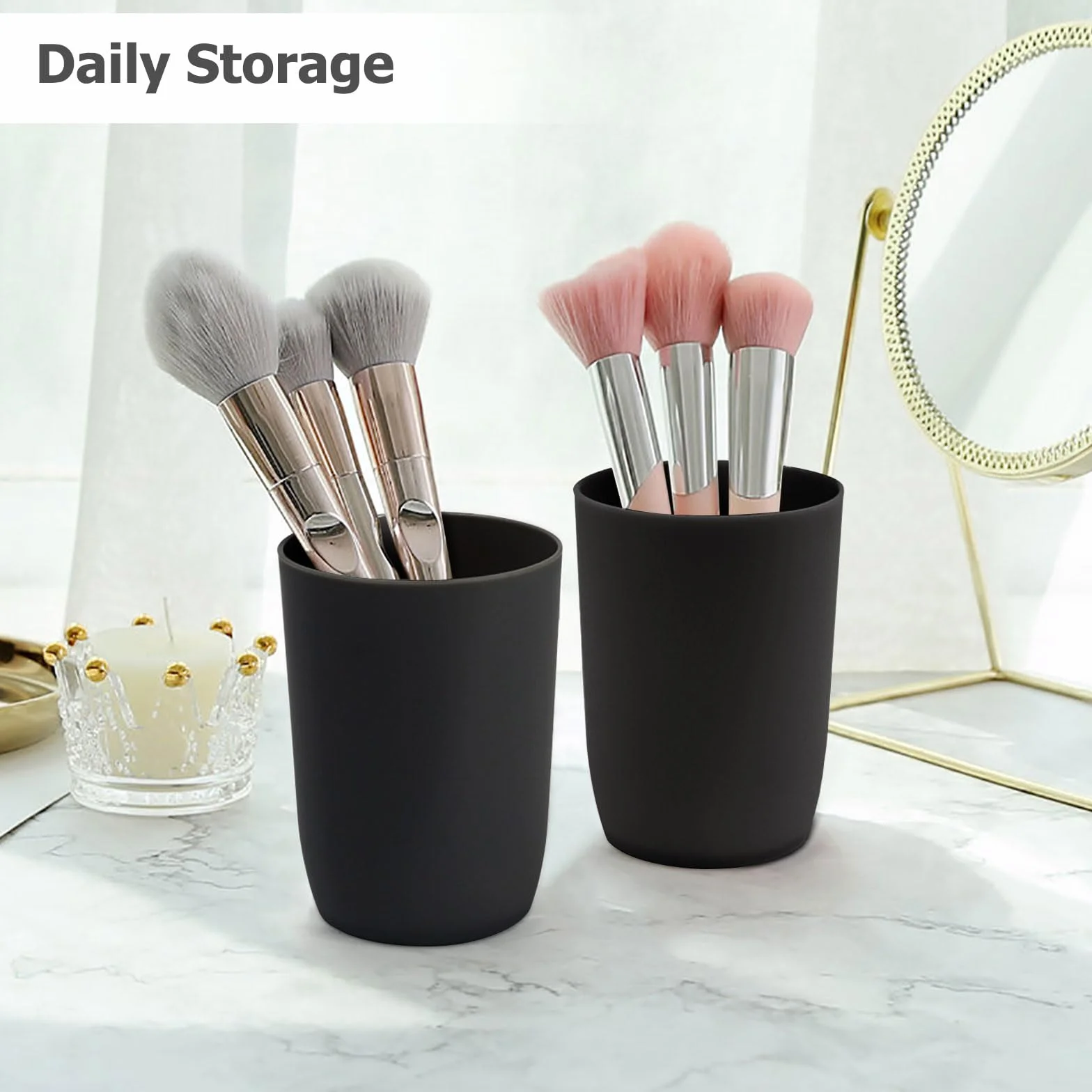 Topsky Set de 4 vasos para cepillos de dientes, Vasos de plástico, Para adultos, adolescentes y niños (280 ml, negro)