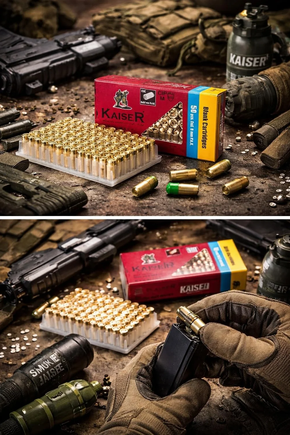 Balas Fogueo 9mm PAK Kaiser 50 Unidades Dorada Cartuchos 9x22 Airsoft Compatibles