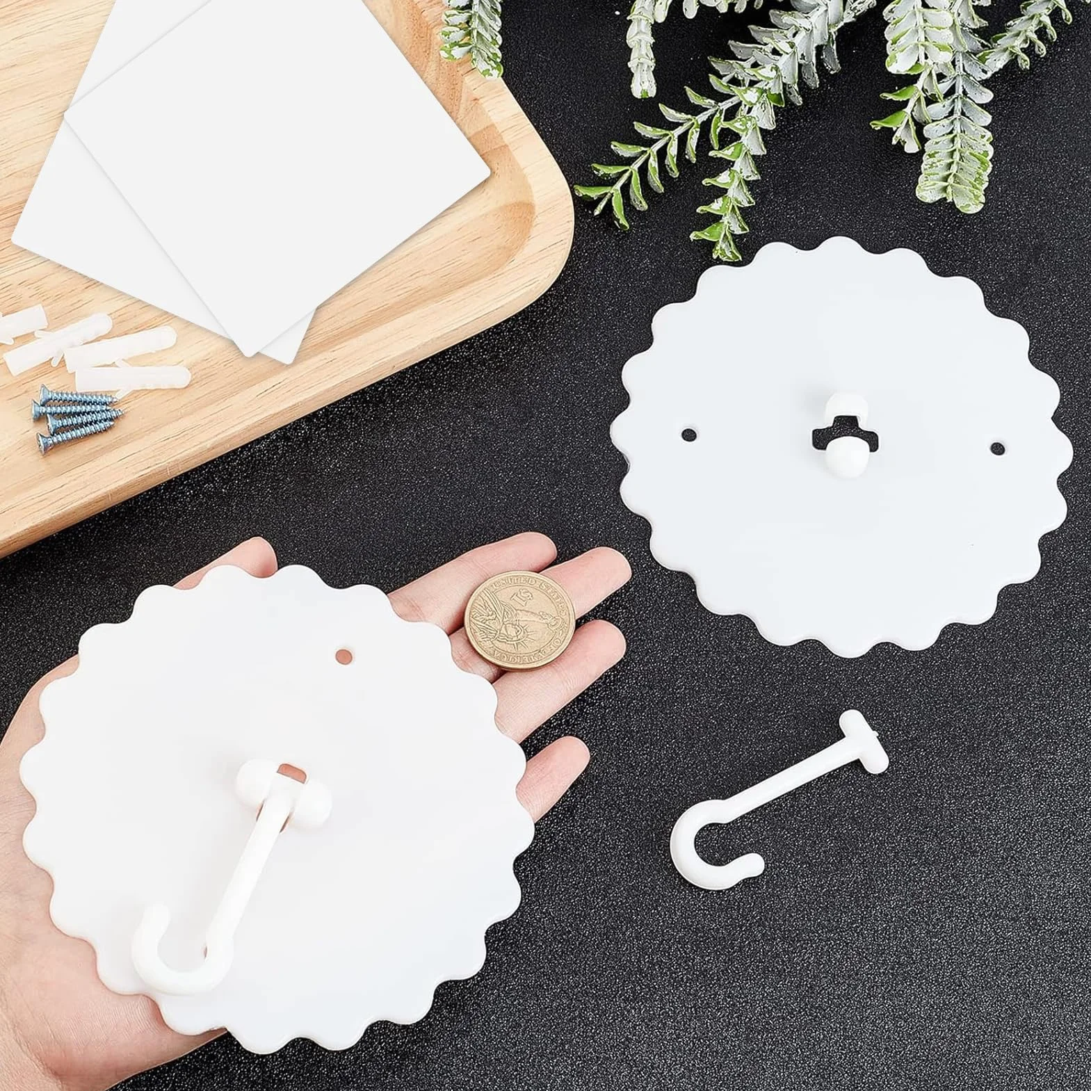 Pack de 2 ganchos de techo autoadhesivos, ganchos para mosquiteras con tornillos de base, ganchos de techo sin perforación, accesorios para mosquiteras sin clavos para el hogar