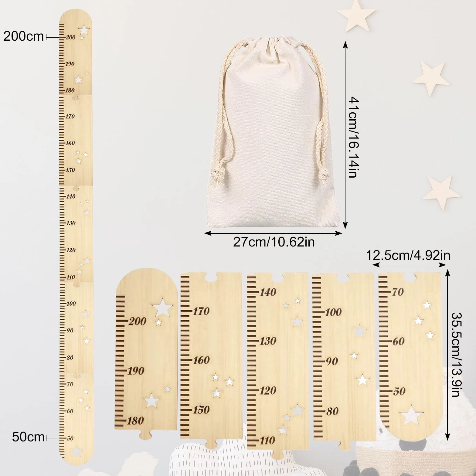 Zimoer Medidor de Altura para Niños en Pared de Madera Plegable 27x42 cm Decoración Habitación Infantil