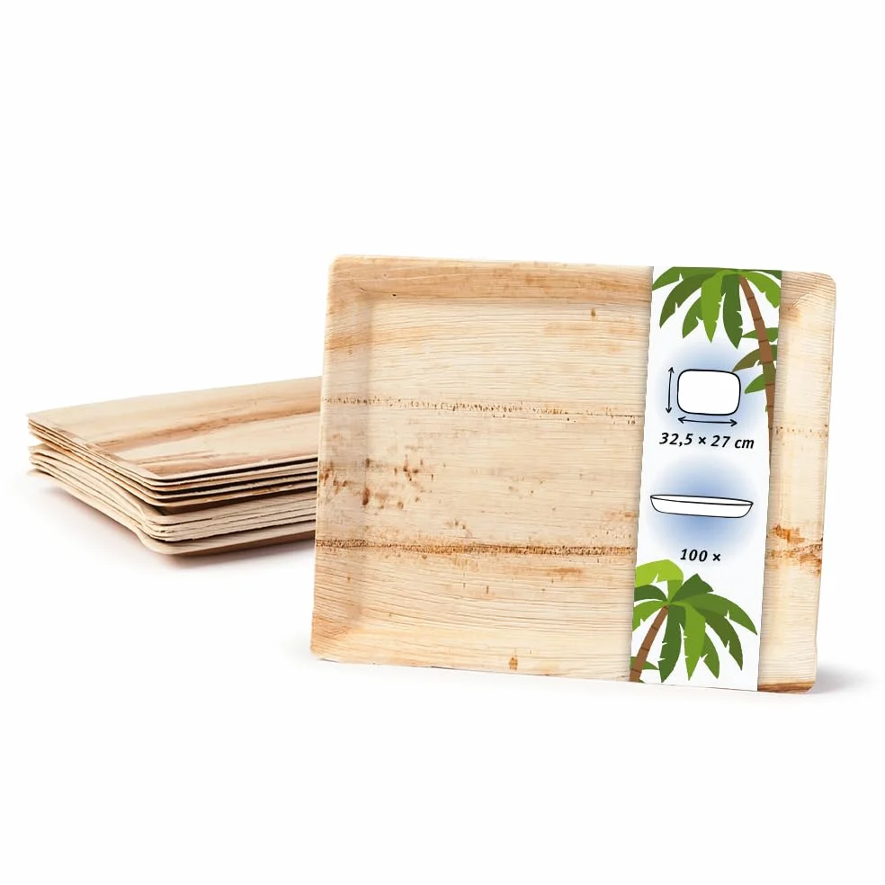 Palmware - Bandeja de Gastro plato de hoja de palma I plato de servir plato de pastel plato desechable platos de fiesta bandeja decorativa I 100 x bandeja de gastrot 32.5 x 27 cm