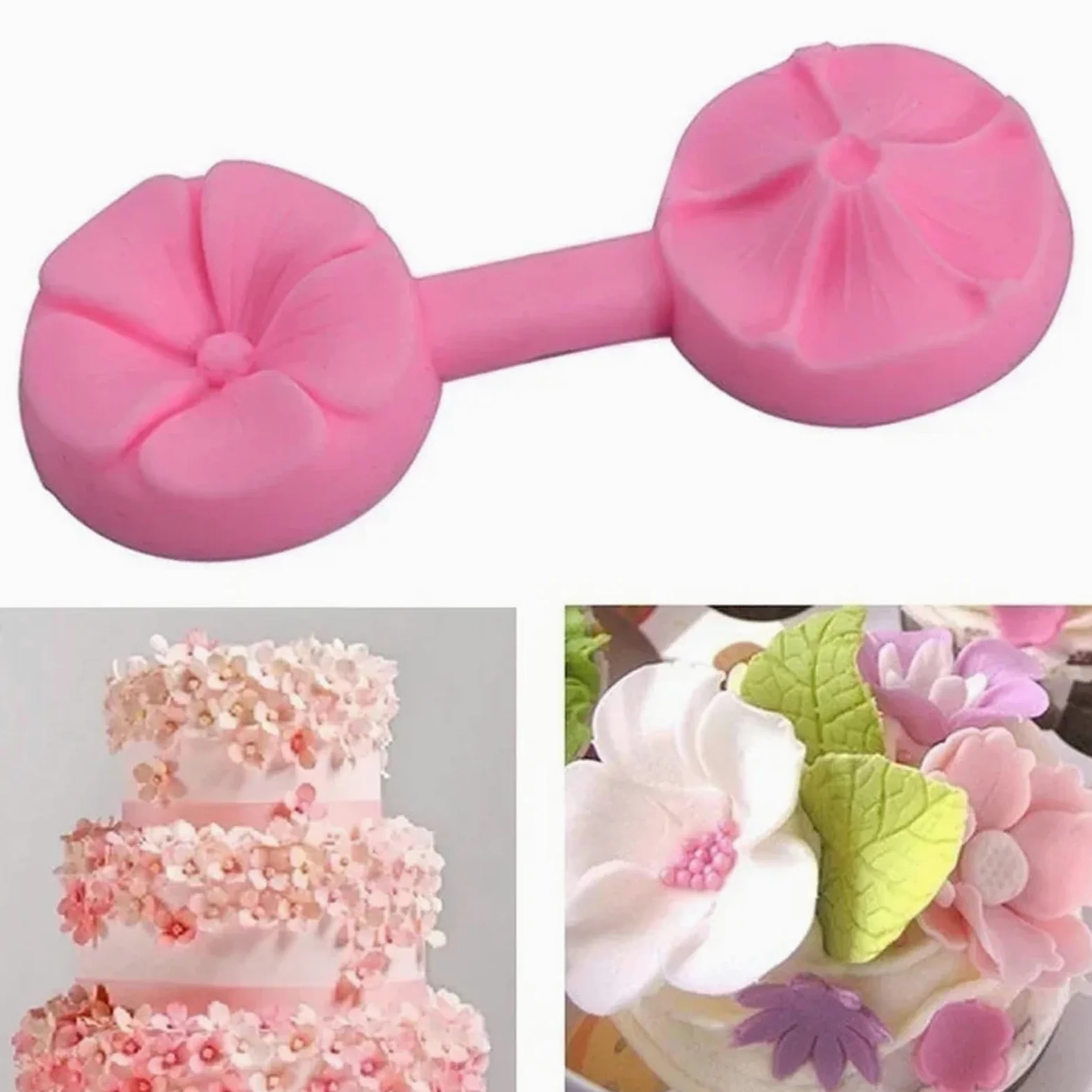 Juego de 4 moldes 3D silicona con forma rosa for decorar pasteles, fondant, chocolate y azúcar Para Repostería Y Postres