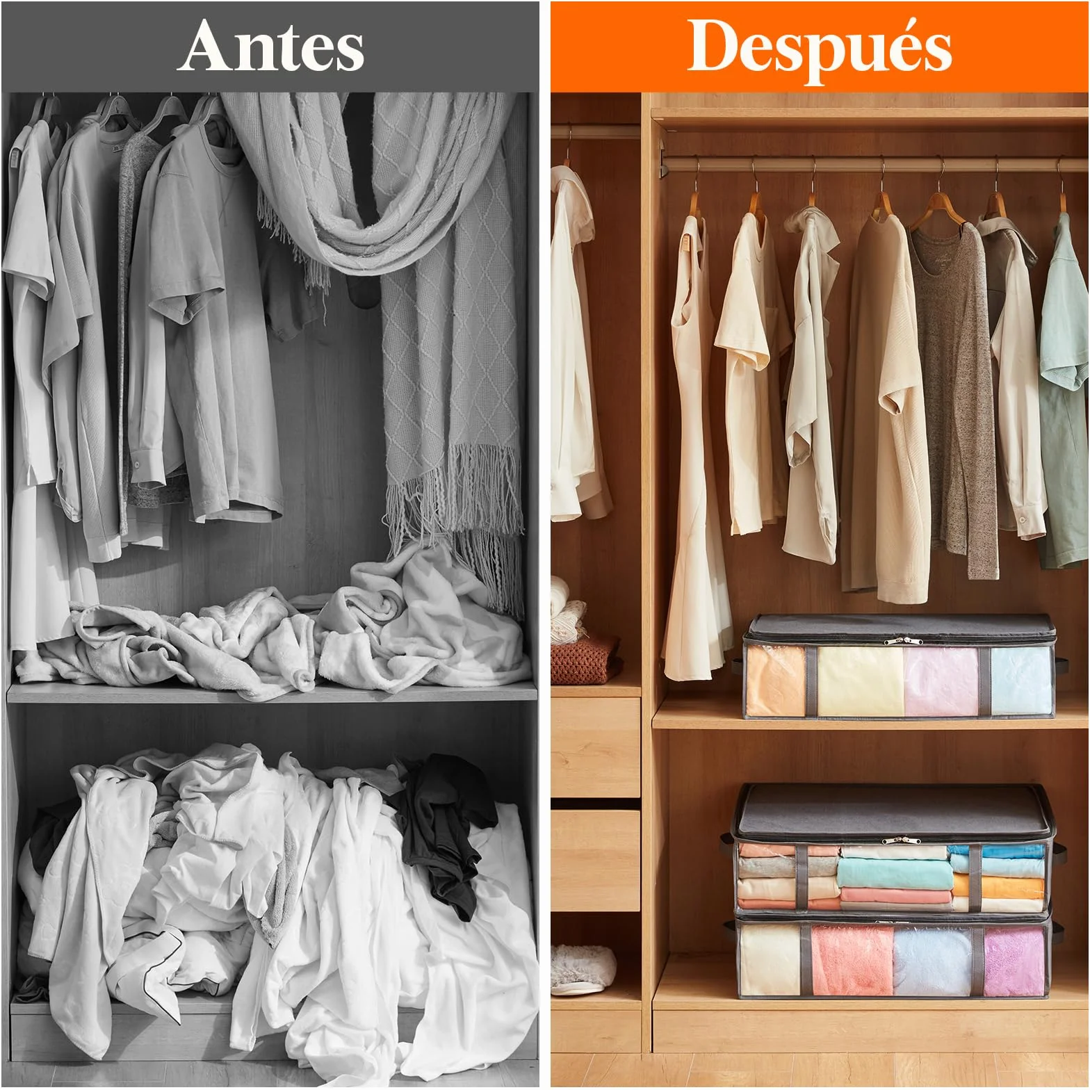 Lifewit Bolsas de Almacenaje para Debajo de la Cama, Cajas para Guardar Ropa con Ventana Transparente Frontal, Organizadore Armario para Toallas, Mantas, Gris, 40 L, 2 Piezas