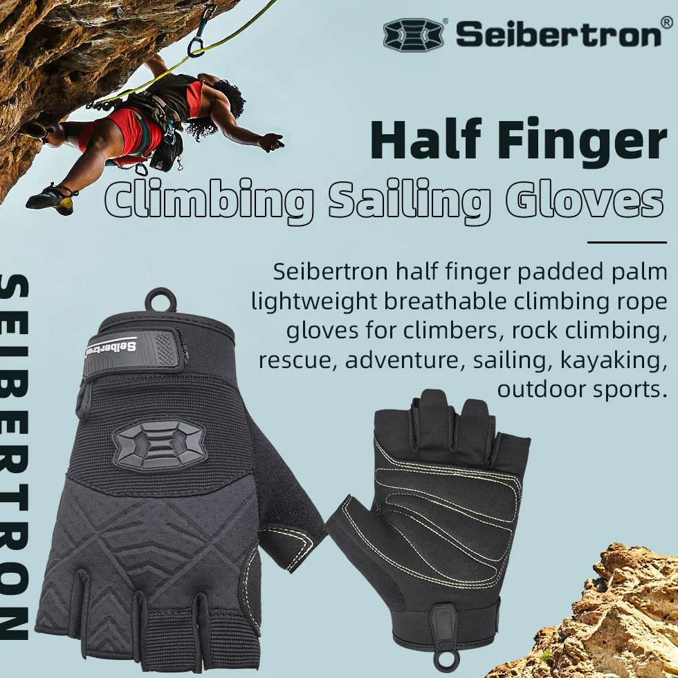 Seibertron Half Finger Padded Palm Climbing Gloves for Rock Climbing, Rescue, Outdoor Sports