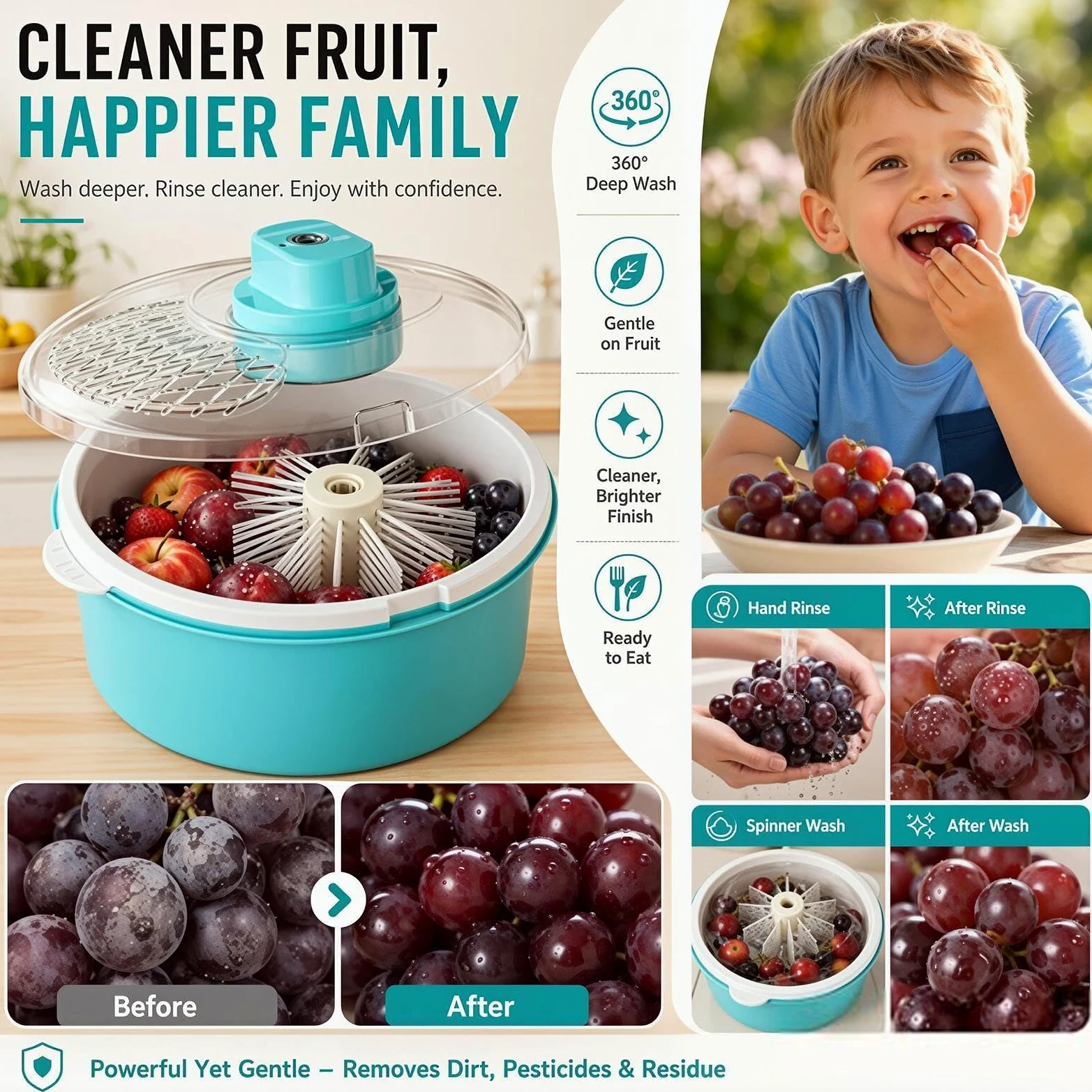 - Centrifugadora de limpieza de vegetales Bayas portátil Tazón de enjuague de alimentos | Dispositivo de limpieza de productos frescos para ensaladas, bayas, fresas, cerezas, uvas, hogar, camping, picnic