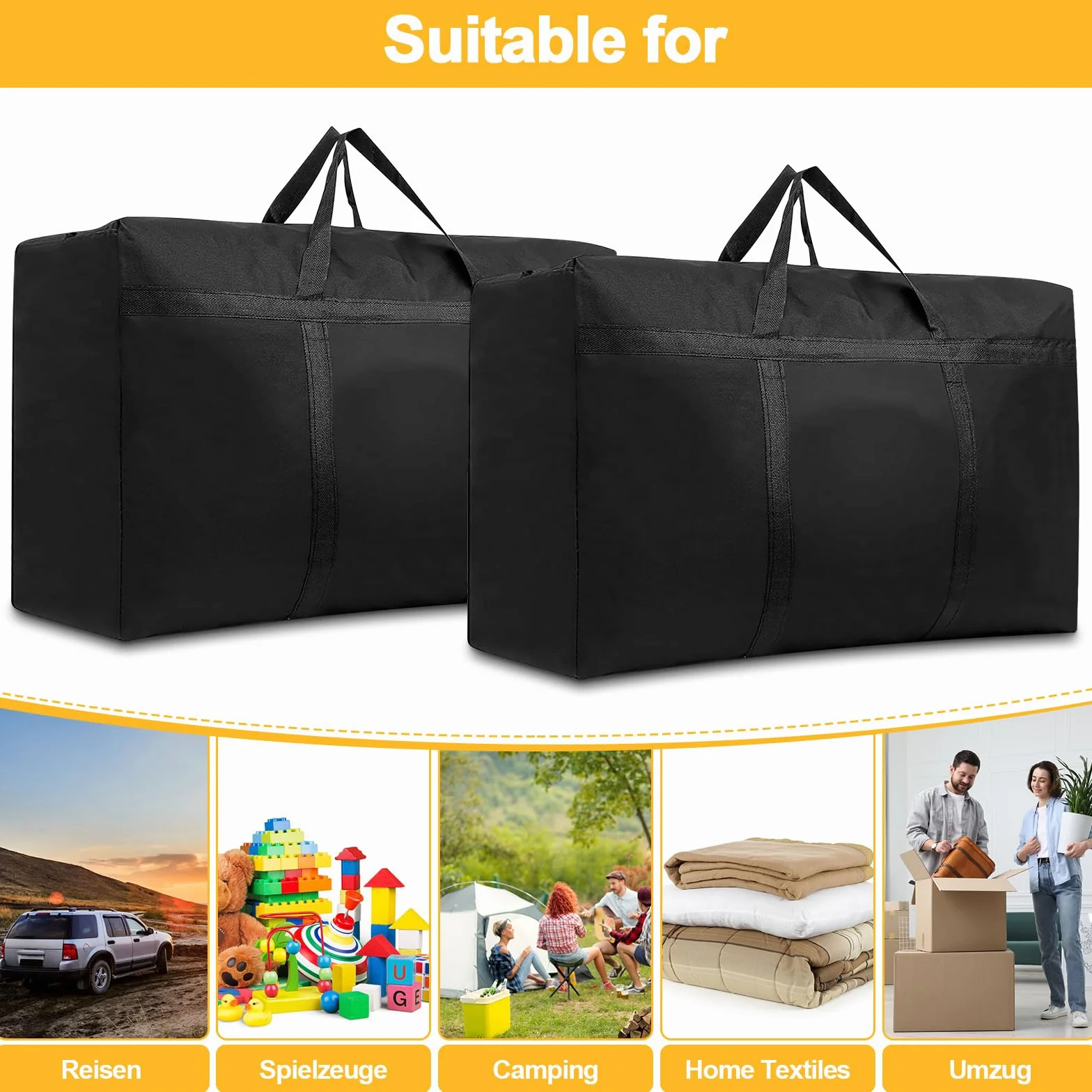 Bolsas de almacenamiento extra grandes de 180 L, Oxford 600D, bolsas de mudanza resistentes con cremalleras y asa reforzada, bolsa de transporte impermeable, bolsa de viaje