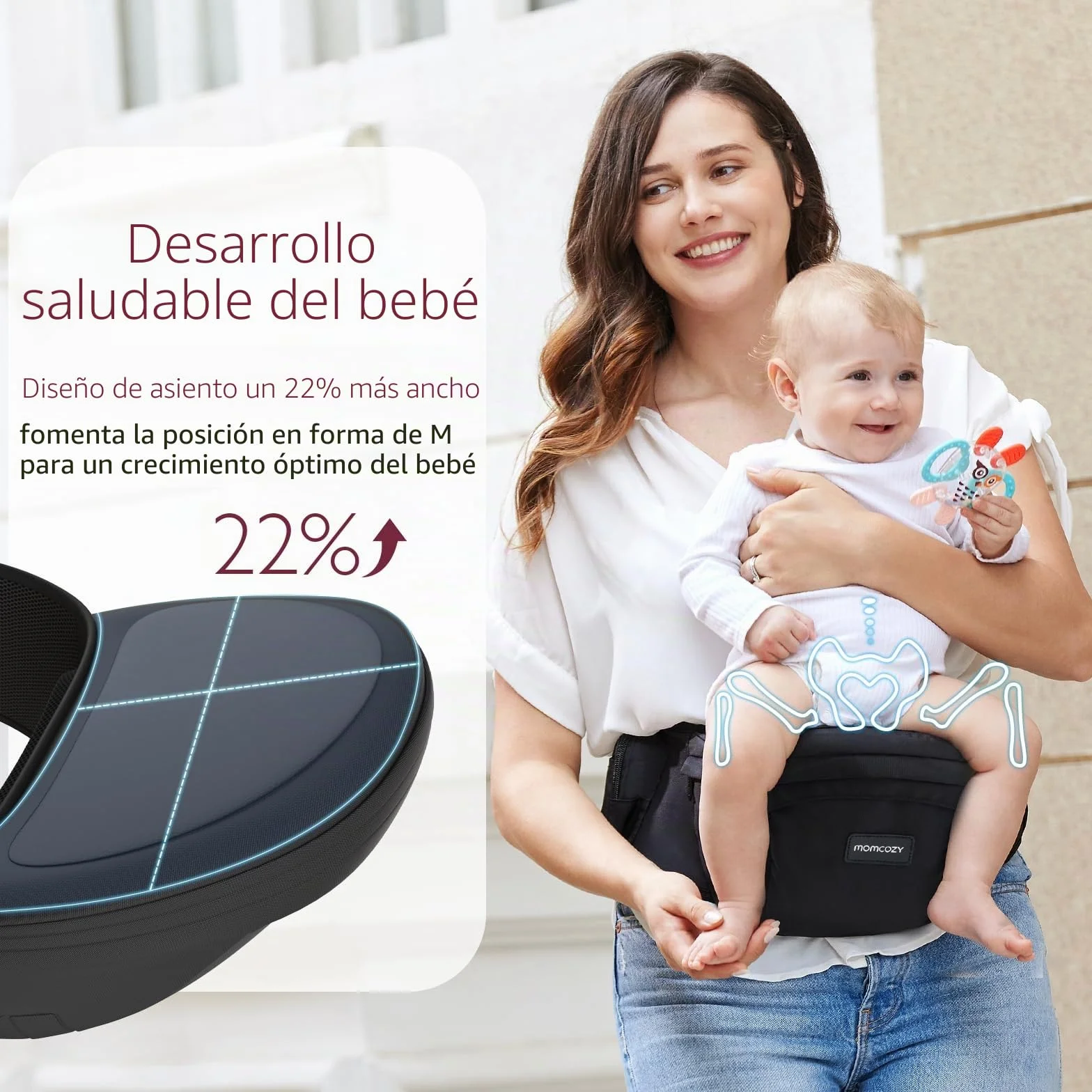 Portabebés Momcozy Ergonómico Ajustable con Protector de Vientre 3D Original para Recién Nacidos hasta 45lbs Negro Mediano