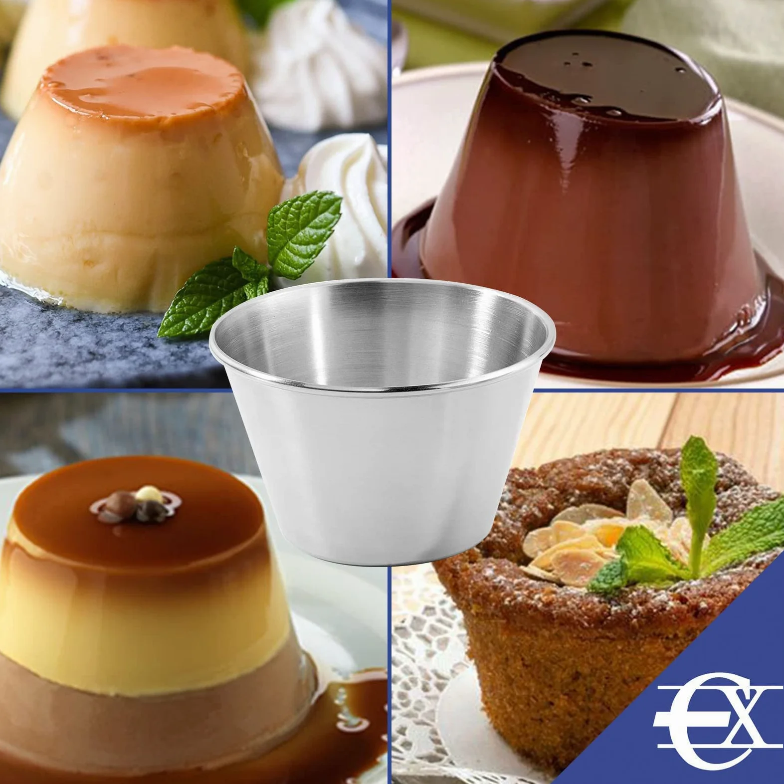 EUROXANTY Molde para Flan 24 unidades | Flanera Individual | Molde de flan liso | Molde antiadherente | Molde gelatinas | Molde para pastelitos | Molde redondo | Ø9 cm