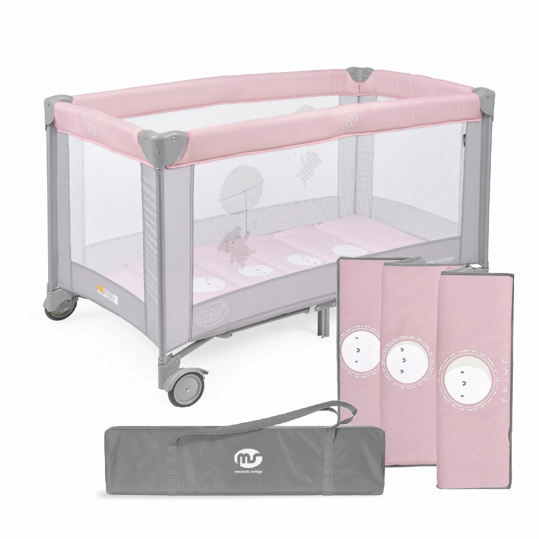 BabyWorld Basic Cuna de Viaje 120x60 cm 0+ Meses 15 kg Colchón Bolsa Transporte Incluidos Rosa
