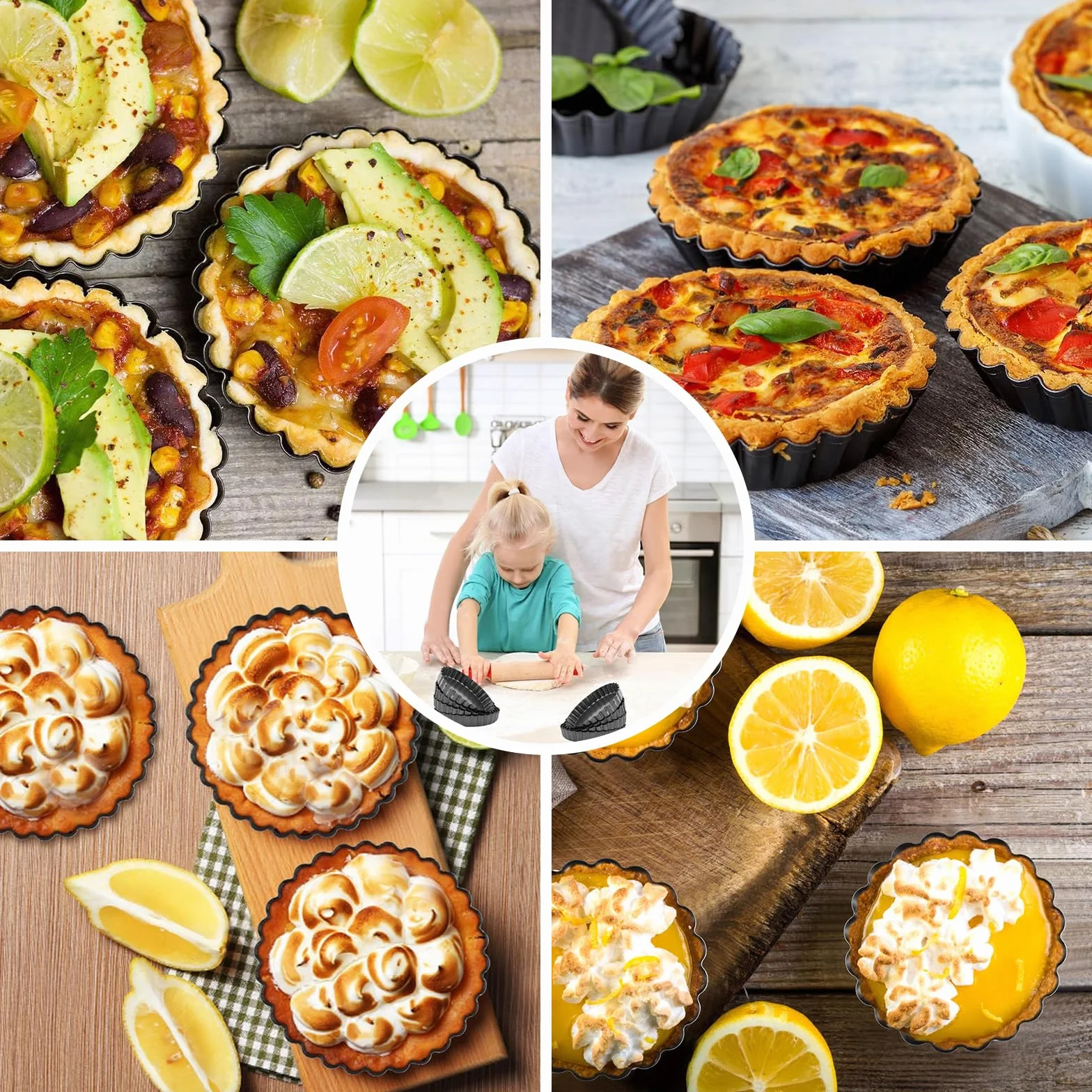 Molde para Tartaletas con Fondo Desmontable, 12 Piezas, Antiadherente, para Quiche, Pasteles de Fruta y Pasteis de Nata, 4 Pulgadas