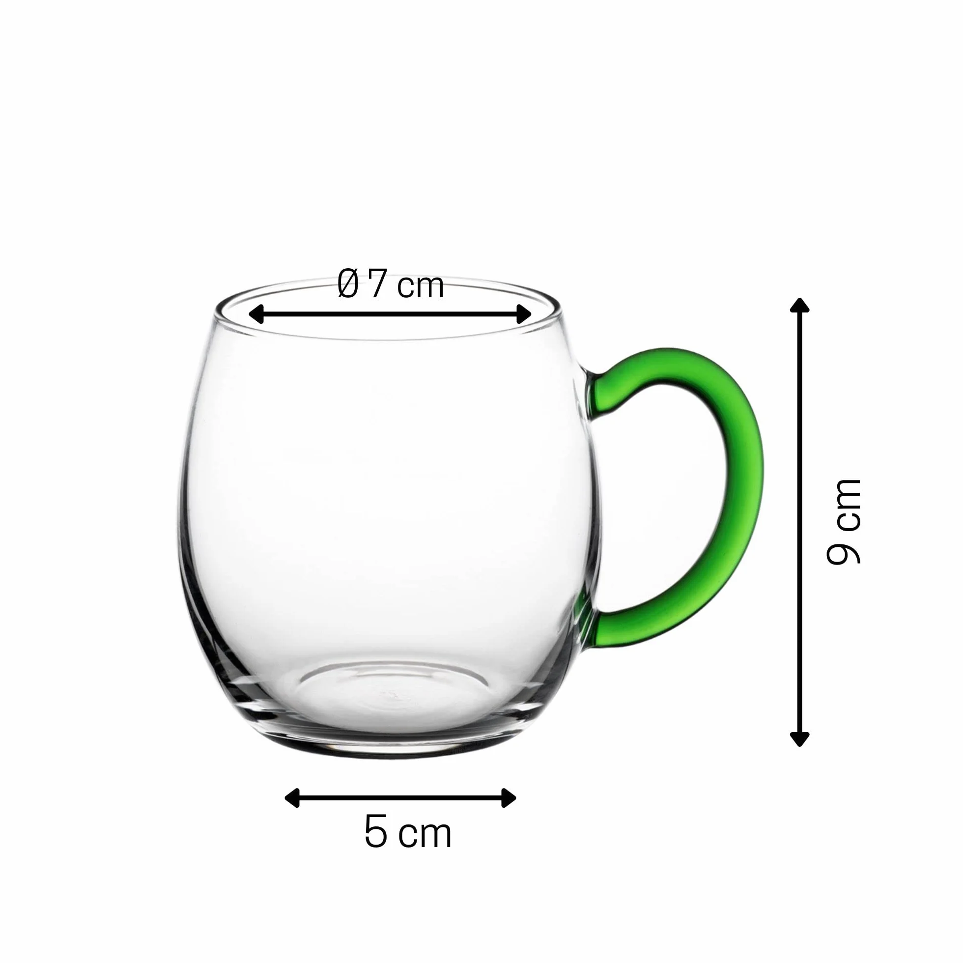 Novaliv Juego de 6 copas de vino con asa verde, 250 ml, con asa