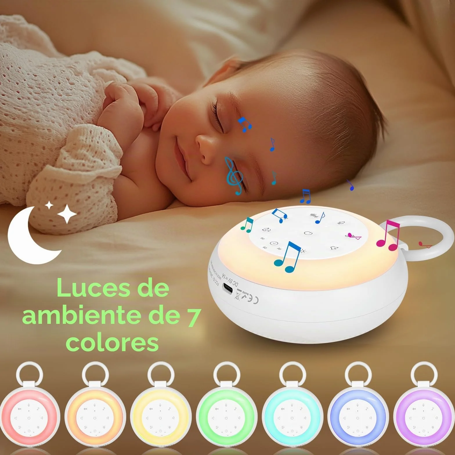 GuKKK Máquina de Ruido Blanco para Bebé Portátil 24 Sonidos Luz Nocturna Recargable USB