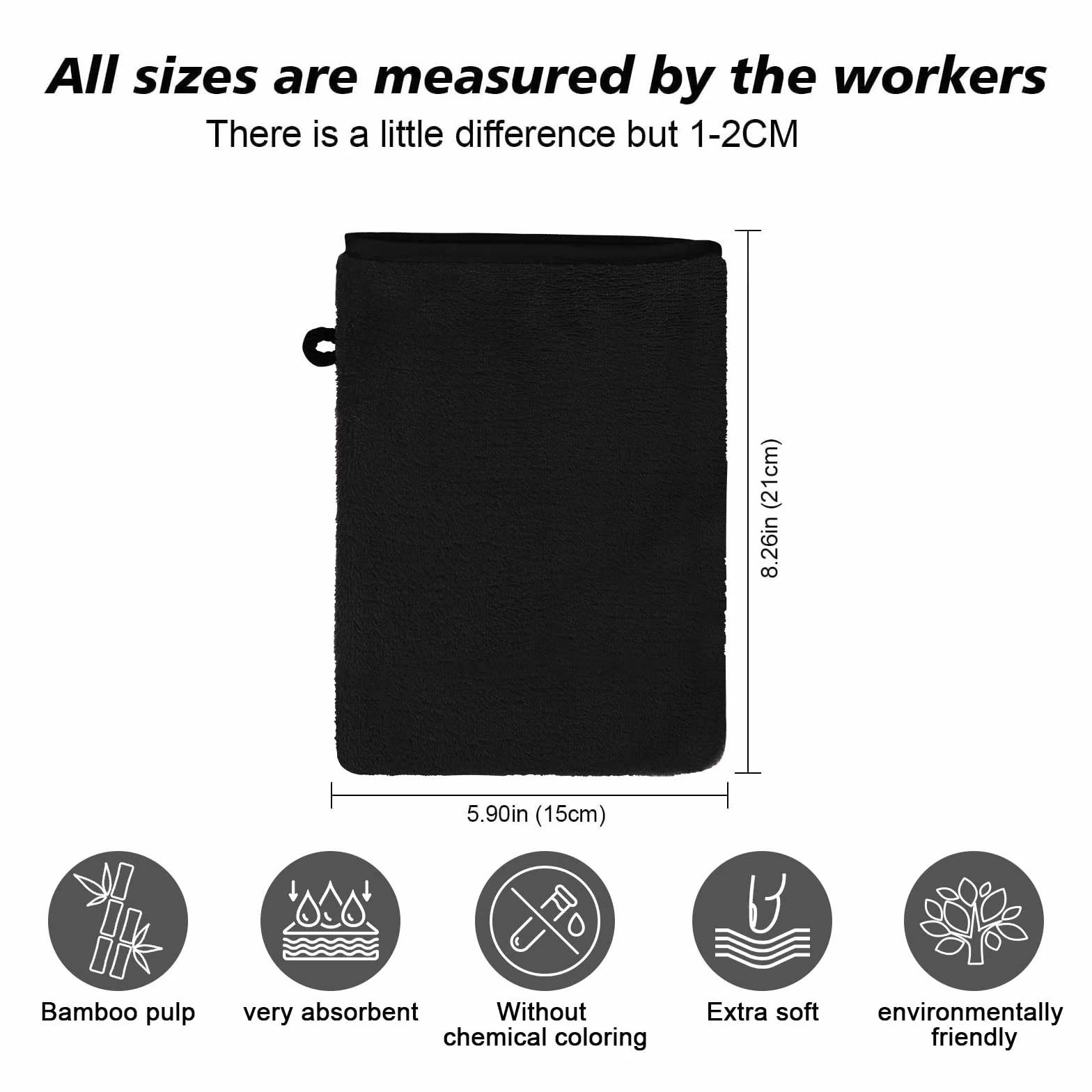 PHOGARY Paquete de 10 Piezas de Manoplas de baño Guantes para lavarse tamaño 15x21 cm manopla de Franela Suave para la Cara, Negro