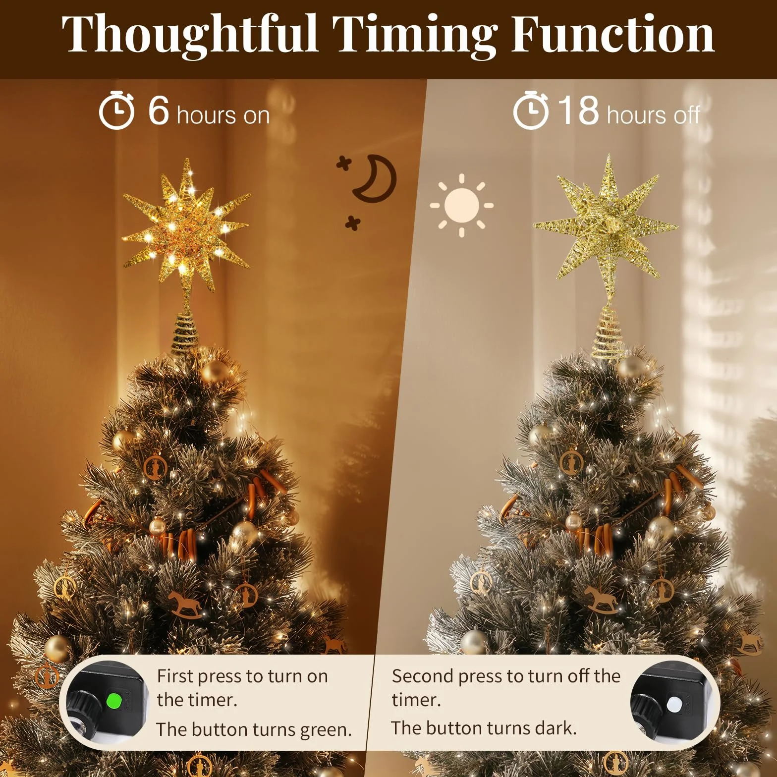 Lewondr Estrella para Árbol de Navidad, 11" Enchufable y Control Remoto Estrella de Copa Geométrica 3D Iluminada para Decoración Navideña, Función Temporizador y Cable 5m, Luz Cálida, Oro