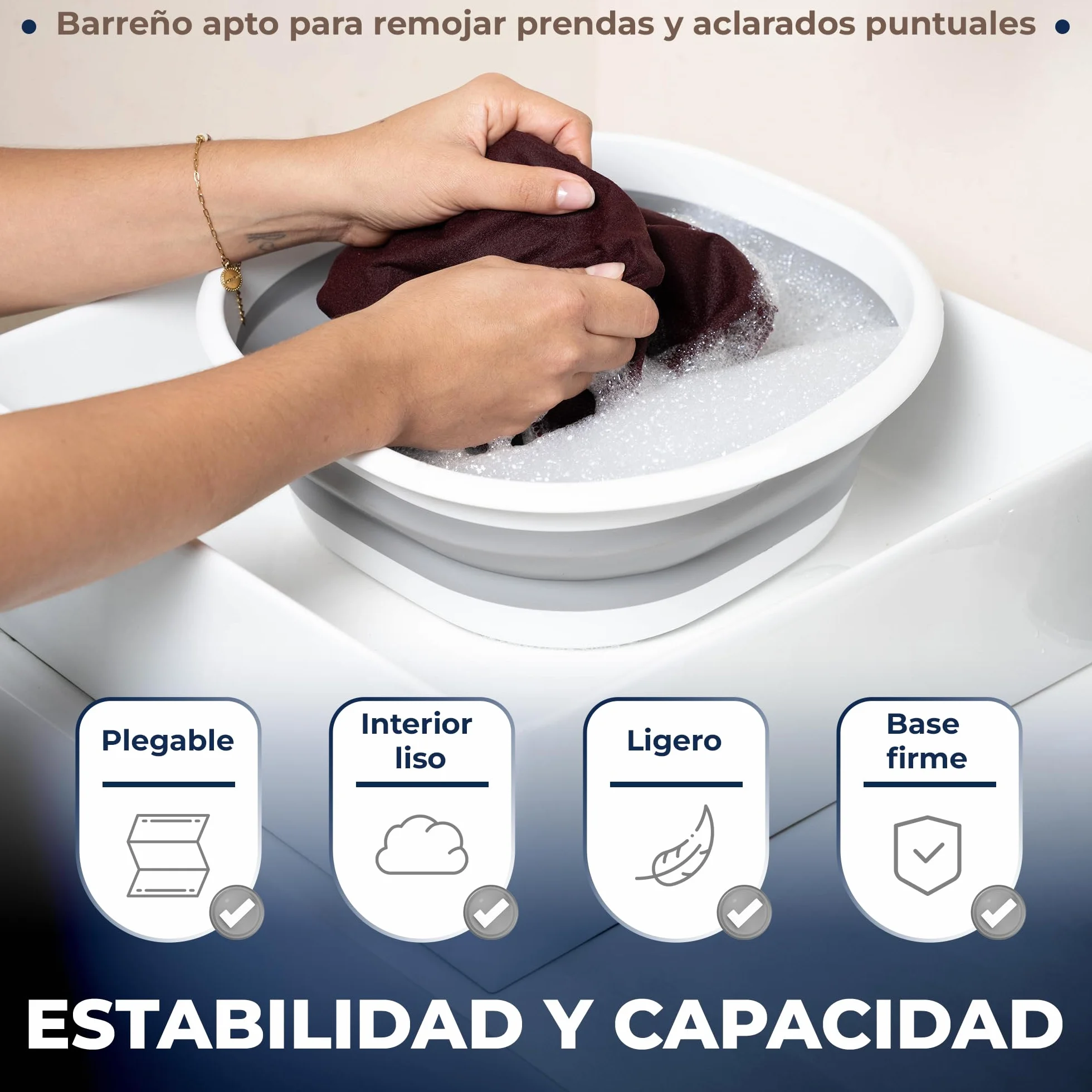 Cesto Ropa Plegable de Colada | Barreño Plegable Incluido | Blanco/Gris | Gran Capacidad 26L | Cesta Multiuso para Colada y Almacenaje | Diseño Compacto Ahorra Espacio en Hogar y Camping (Blanco/Gris)